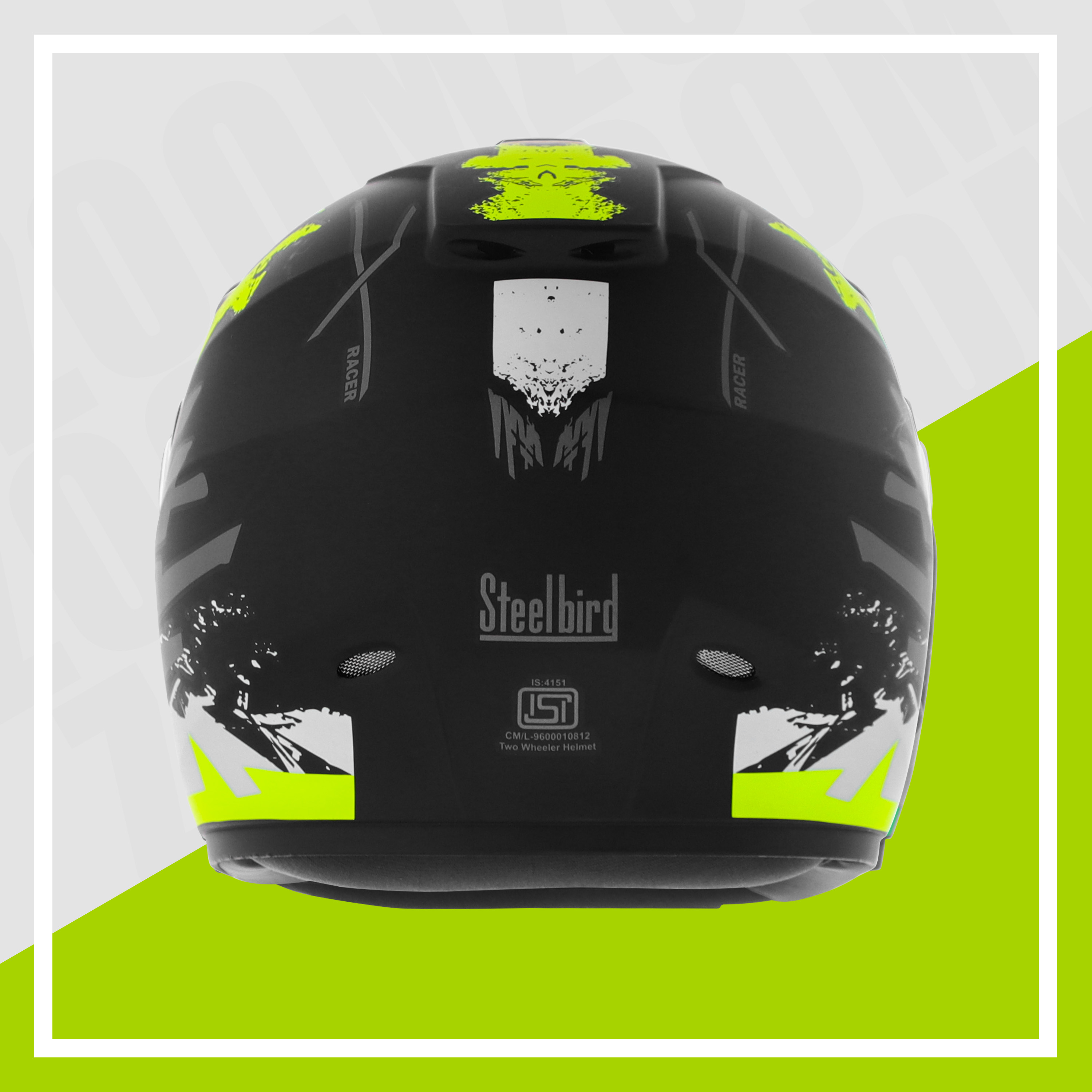 Steelbird SBH-11 Zoom Racer ISI Certified Full Face Graphic Helmet For Men And Women (Matt Black Neon With Chrome Rainbow Visor)