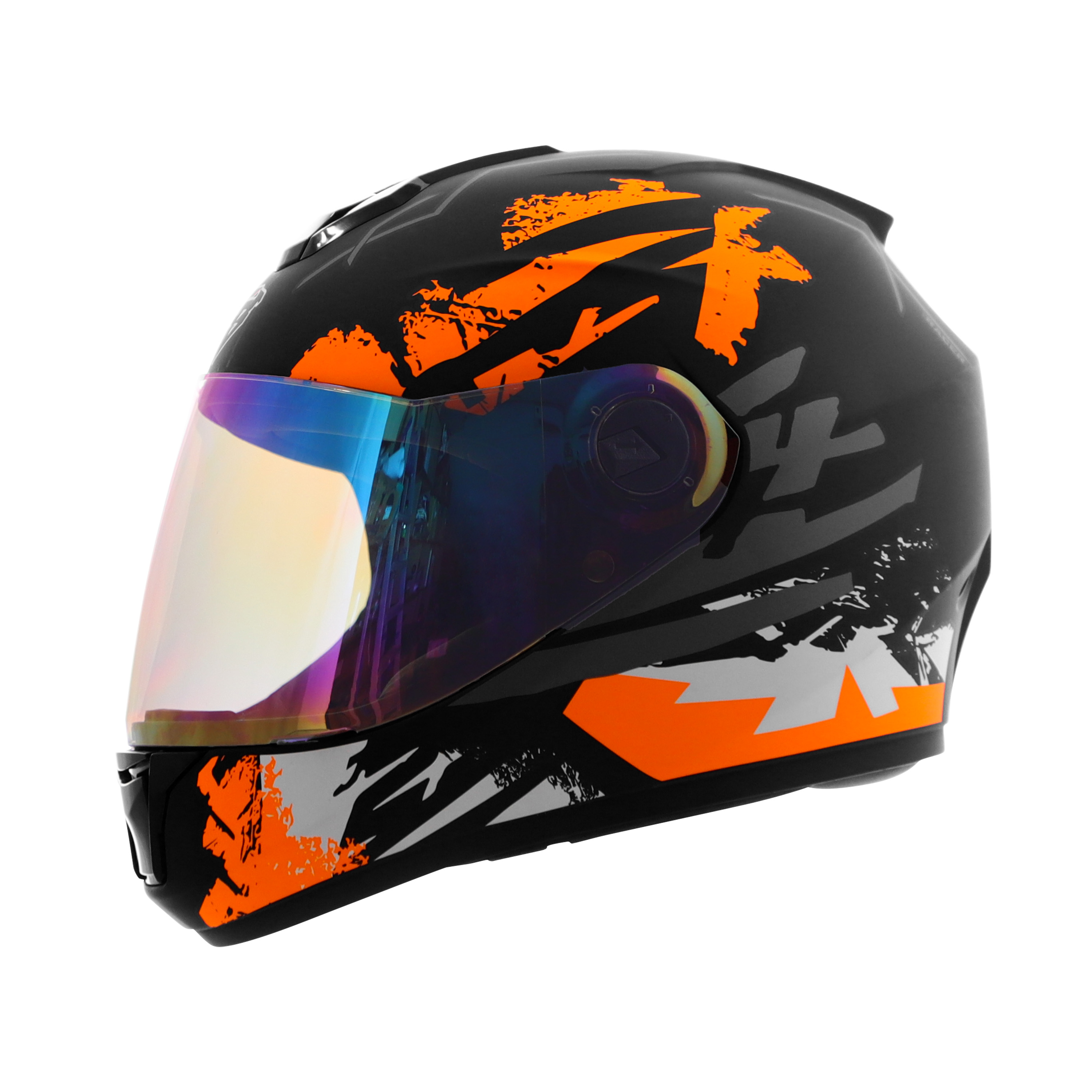 Steelbird SBH-11 Zoom Racer ISI Certified Full Face Graphic Helmet For Men And Women (Matt Black Orange With Chrome Rainbow Visor)