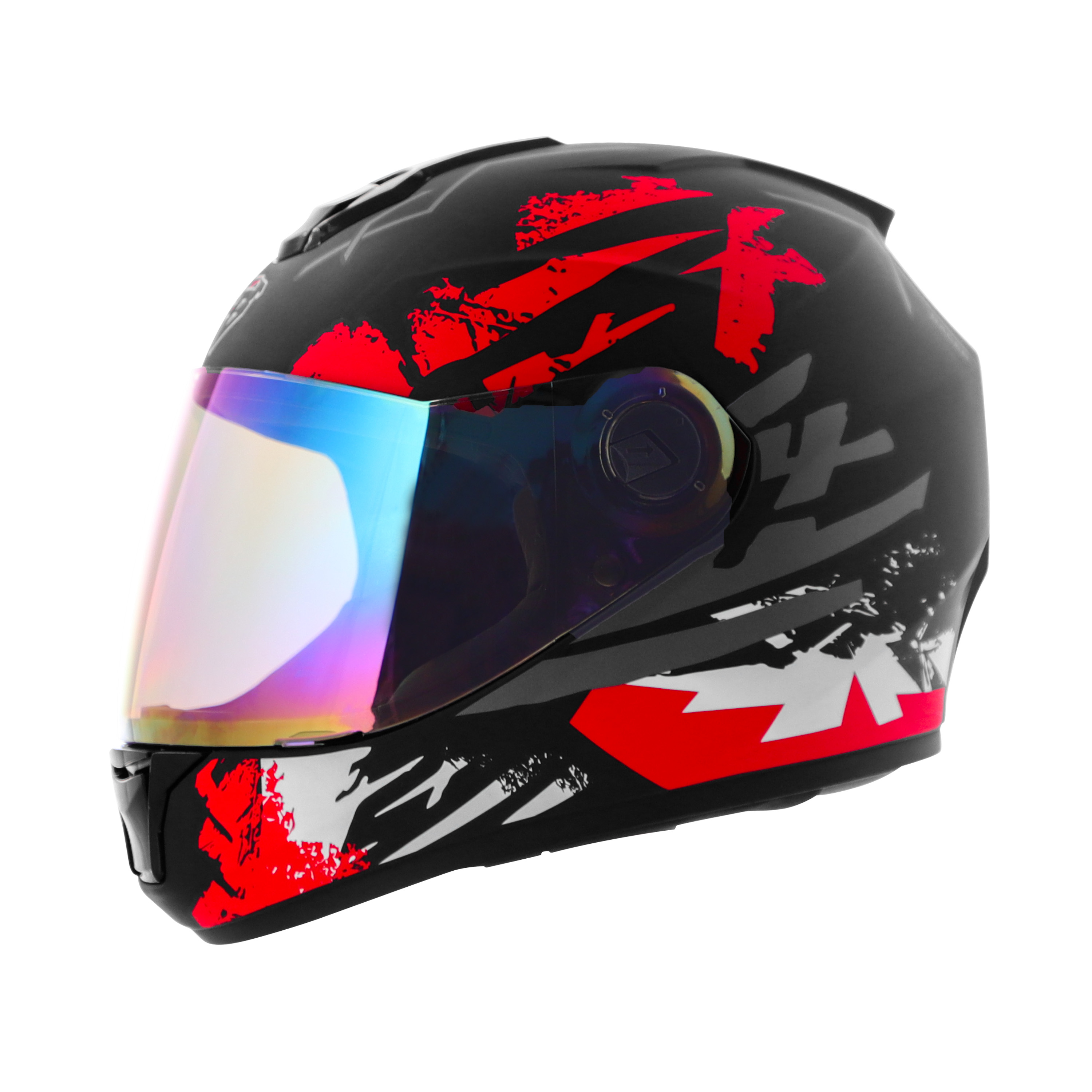 Steelbird SBH-11 Zoom Racer ISI Certified Full Face Graphic Helmet For Men And Women (Matt Black Red With Chrome Rainbow Visor)