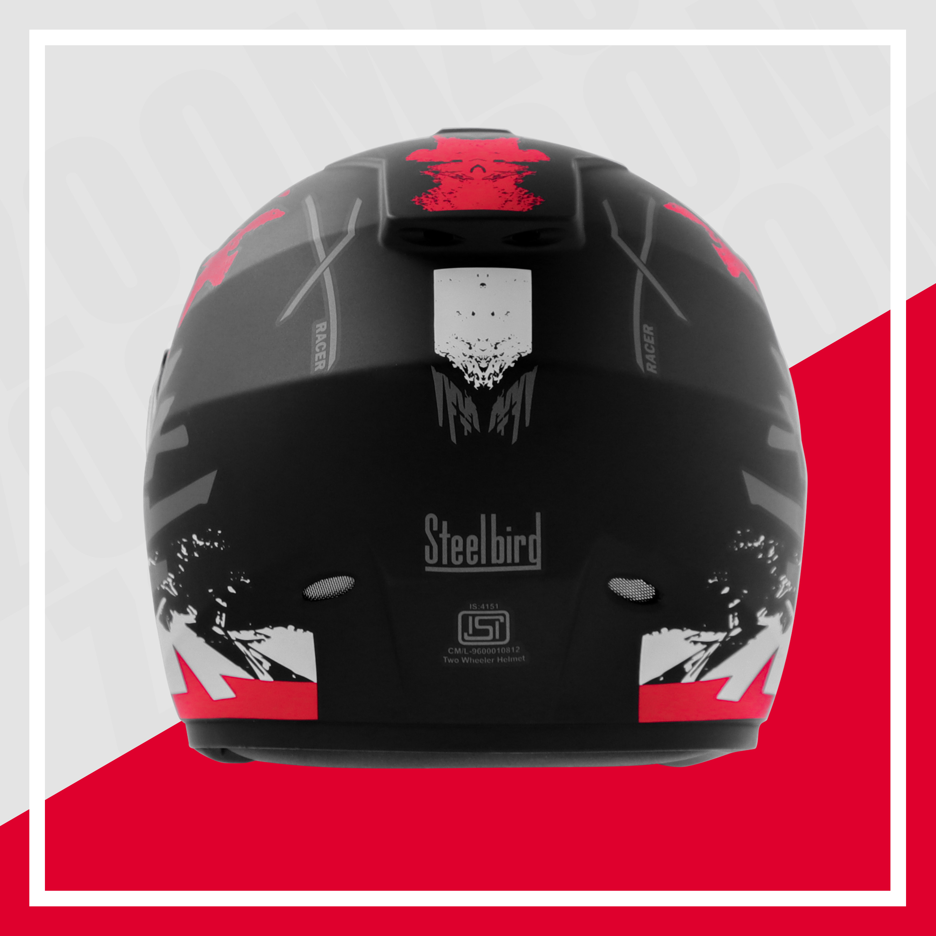 Steelbird SBH-11 Zoom Racer ISI Certified Full Face Graphic Helmet For Men And Women (Matt Black Red With Chrome Rainbow Visor)