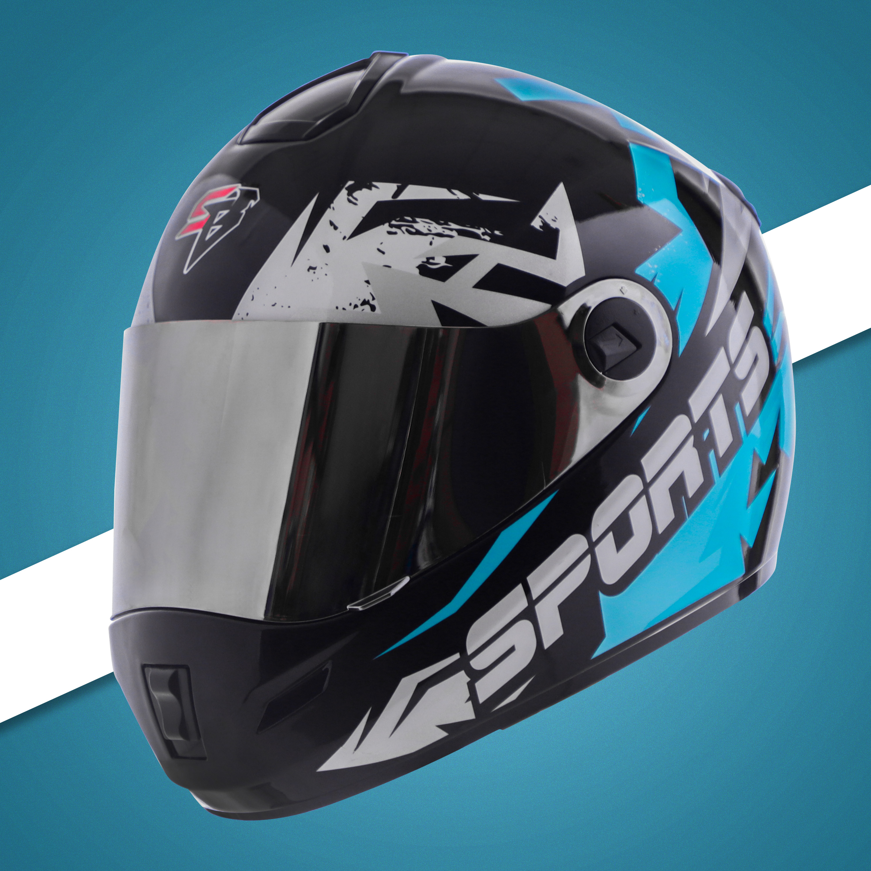 Steelbird SBH-34 Sports ISI Certified Full Face Bike Helmet For Men And Women With Inner Smoke Sun Shield (Matt Black Sea Green With Chrome Silver Visor)