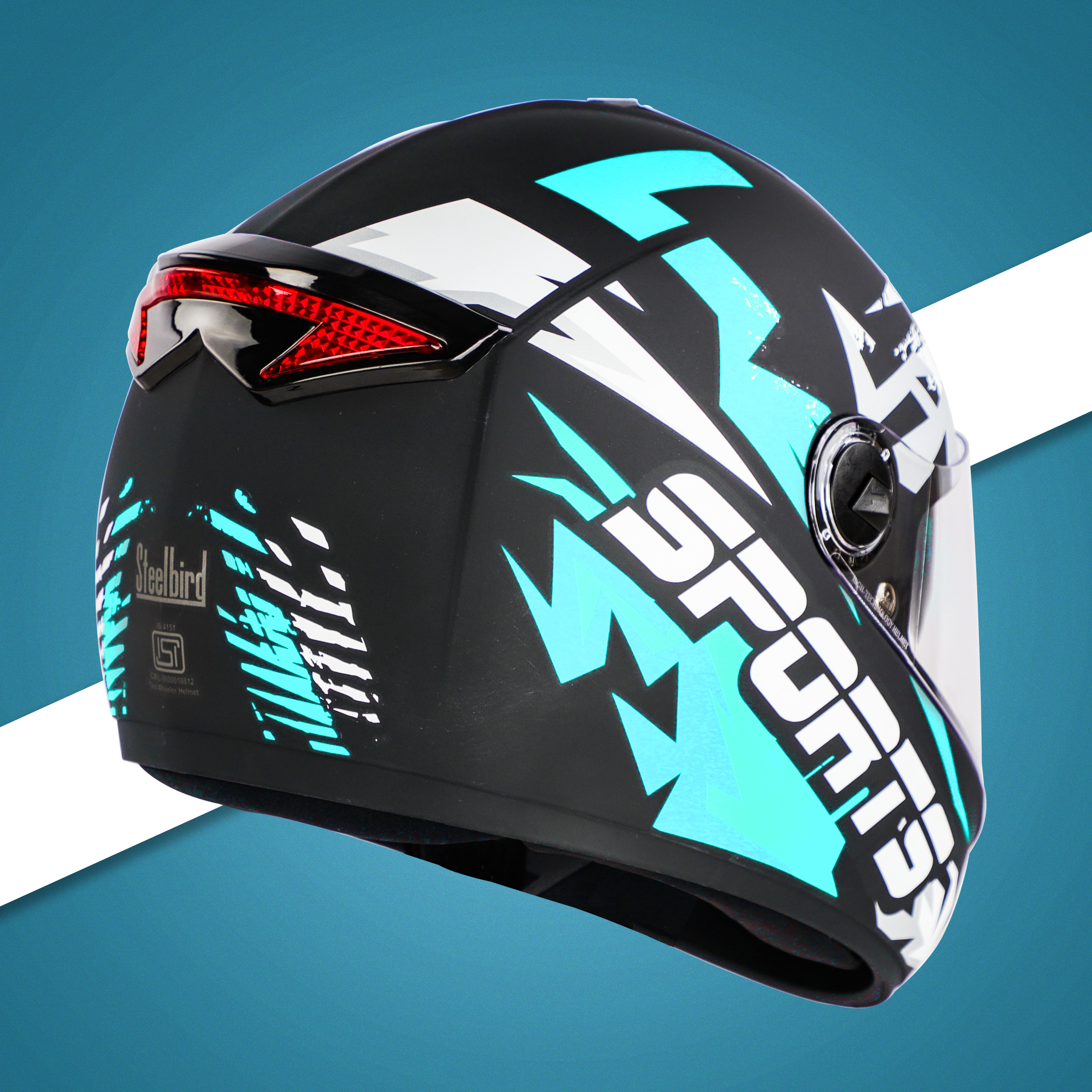 Steelbird SBH-34 Sports ISI Certified Full Face Bike Helmet For Men And Women With Inner Smoke Sun Shield (Matt Black Sea Green With Chrome Silver Visor)