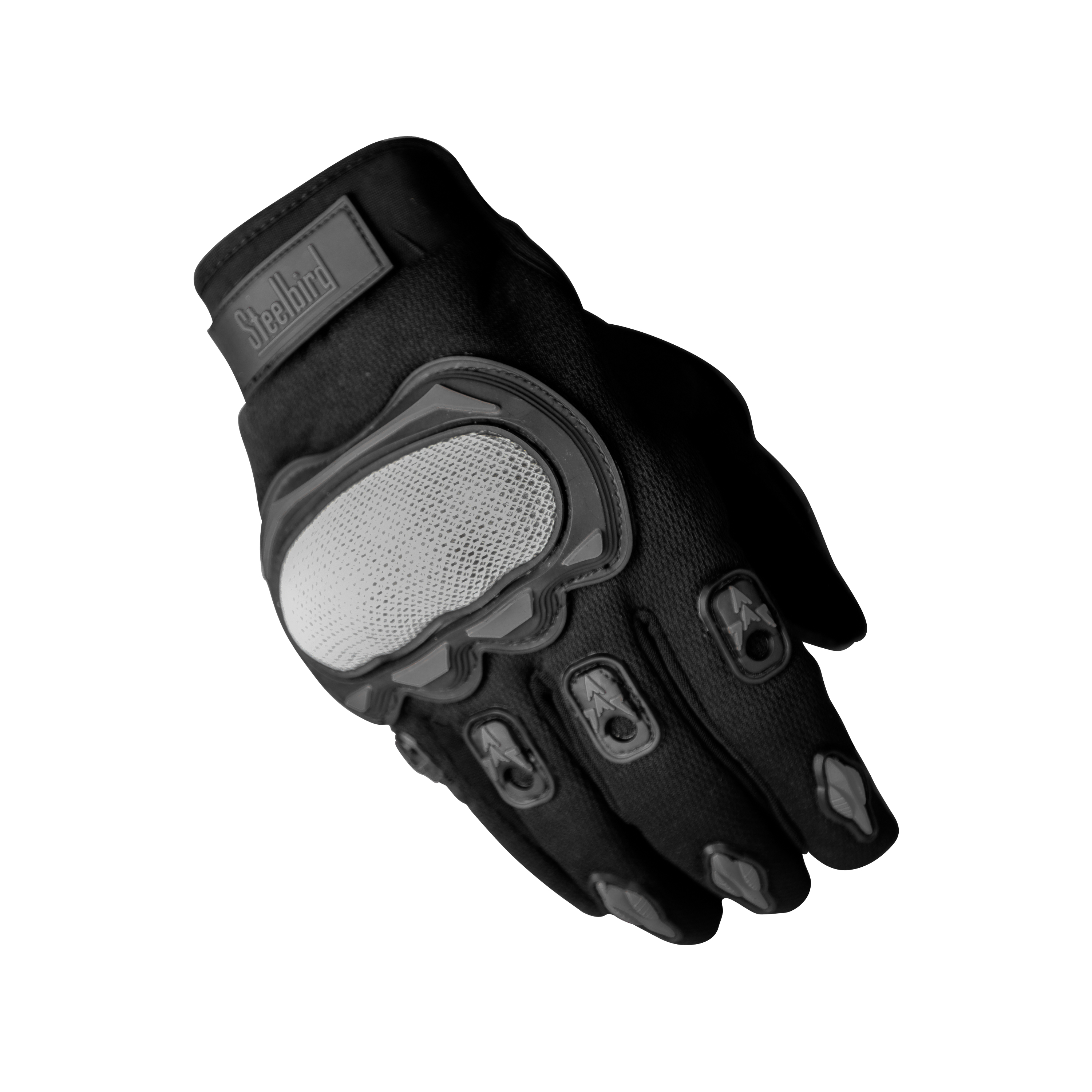 Steelbird Experience 1.0 Reflective Full Finger Bike Riding Gloves with Touch Screen Sensitivity at Thumb and Index Finger, Protective Off-Road Motorbike Racing (Black Grey)