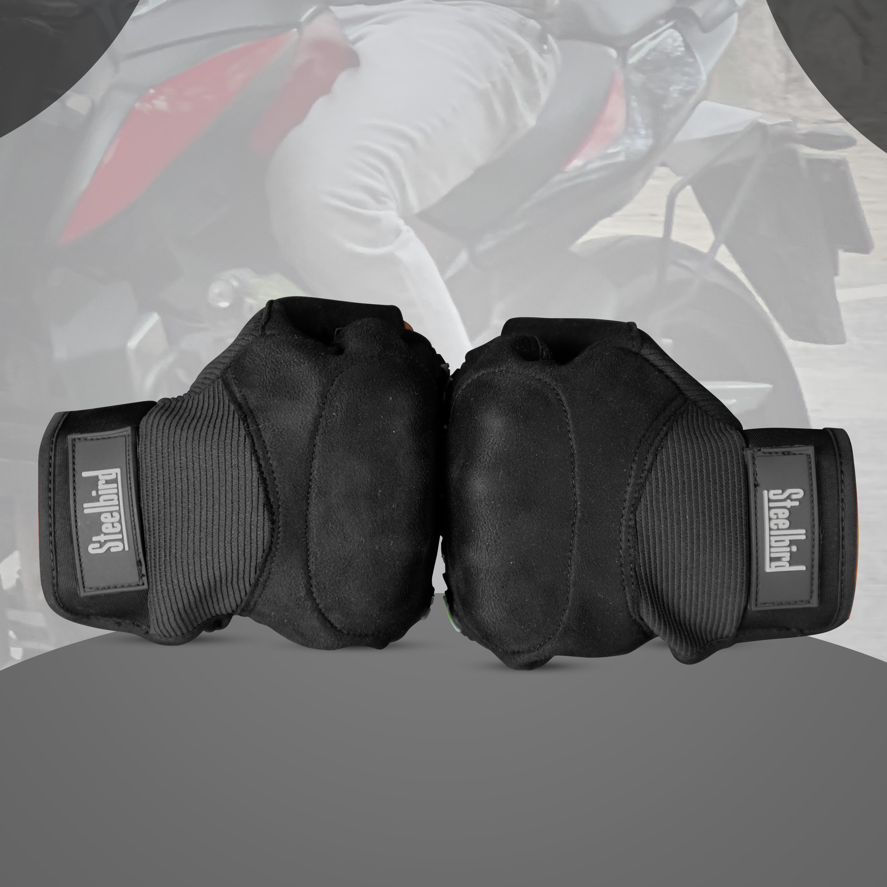 Steelbird Experience 1.0 Reflective Half Finger Bike Riding Gloves With Touch Screen Sensitivity At Thumb And Index Finger, Protective Off-Road Motorbike Racing (Black)