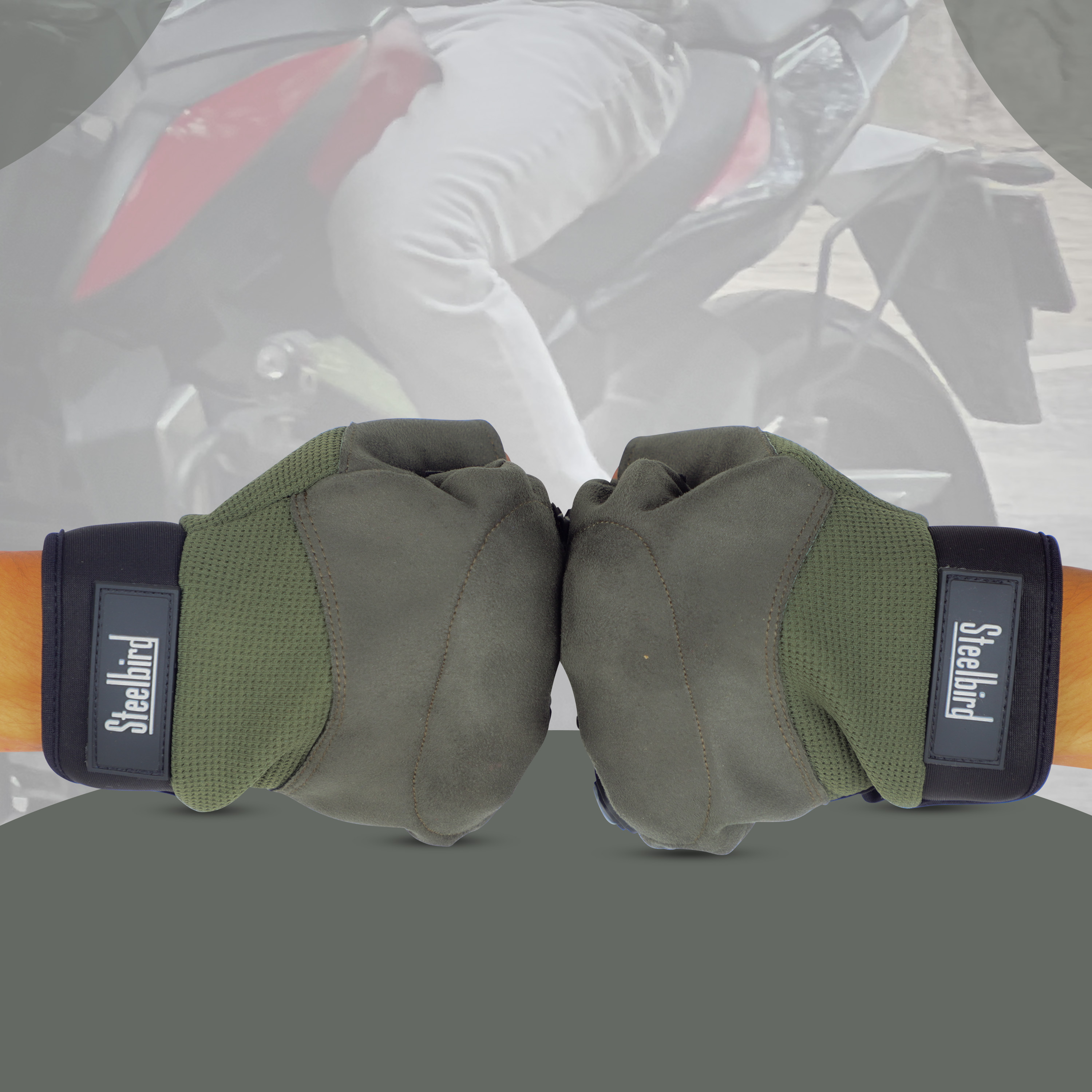 Steelbird Experience 1.0 Reflective Half Finger Bike Riding Gloves With Touch Screen Sensitivity At Thumb And Index Finger, Protective Off-Road Motorbike Racing (Green)