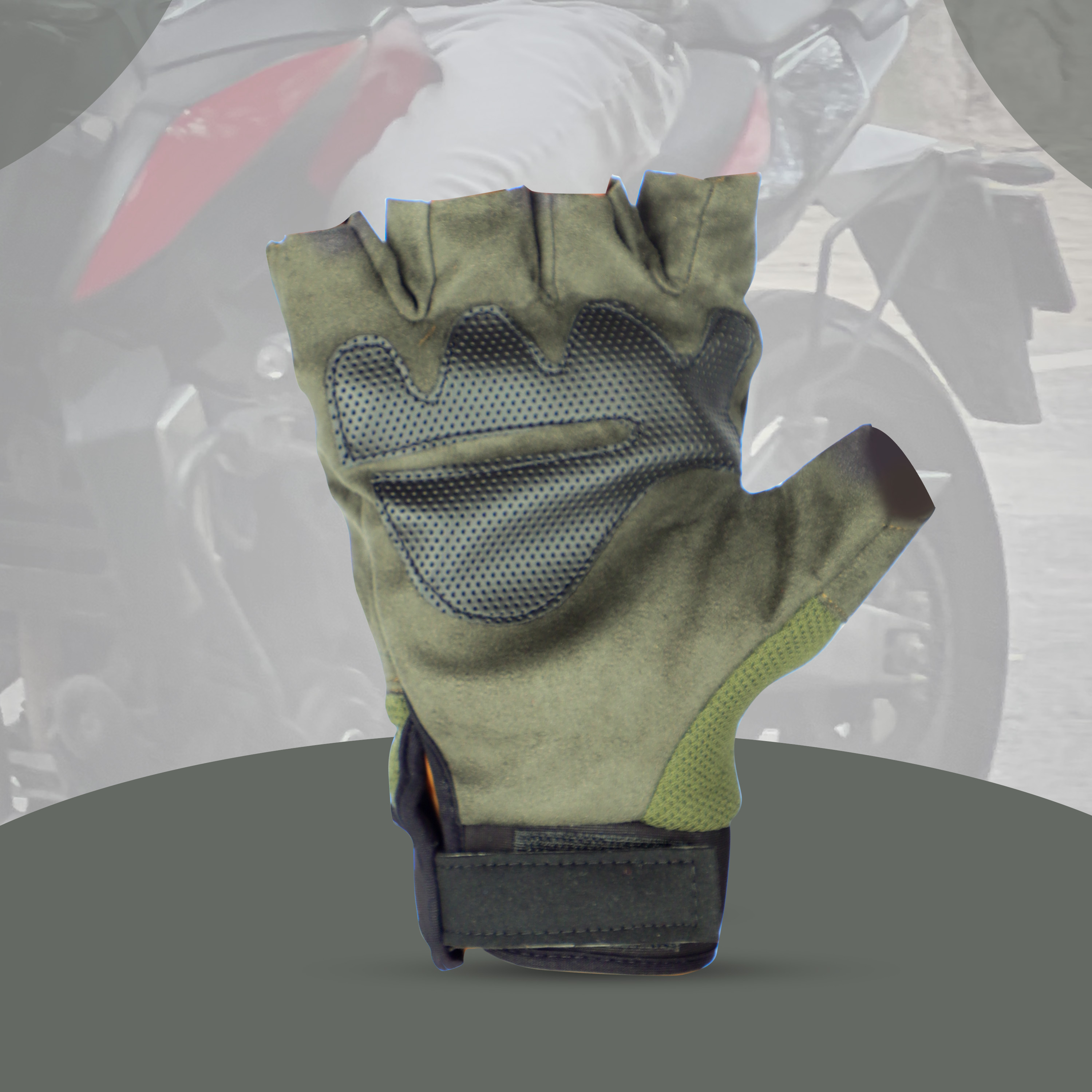 Steelbird Experience 1.0 Reflective Half Finger Bike Riding Gloves With Touch Screen Sensitivity At Thumb And Index Finger, Protective Off-Road Motorbike Racing (Green)