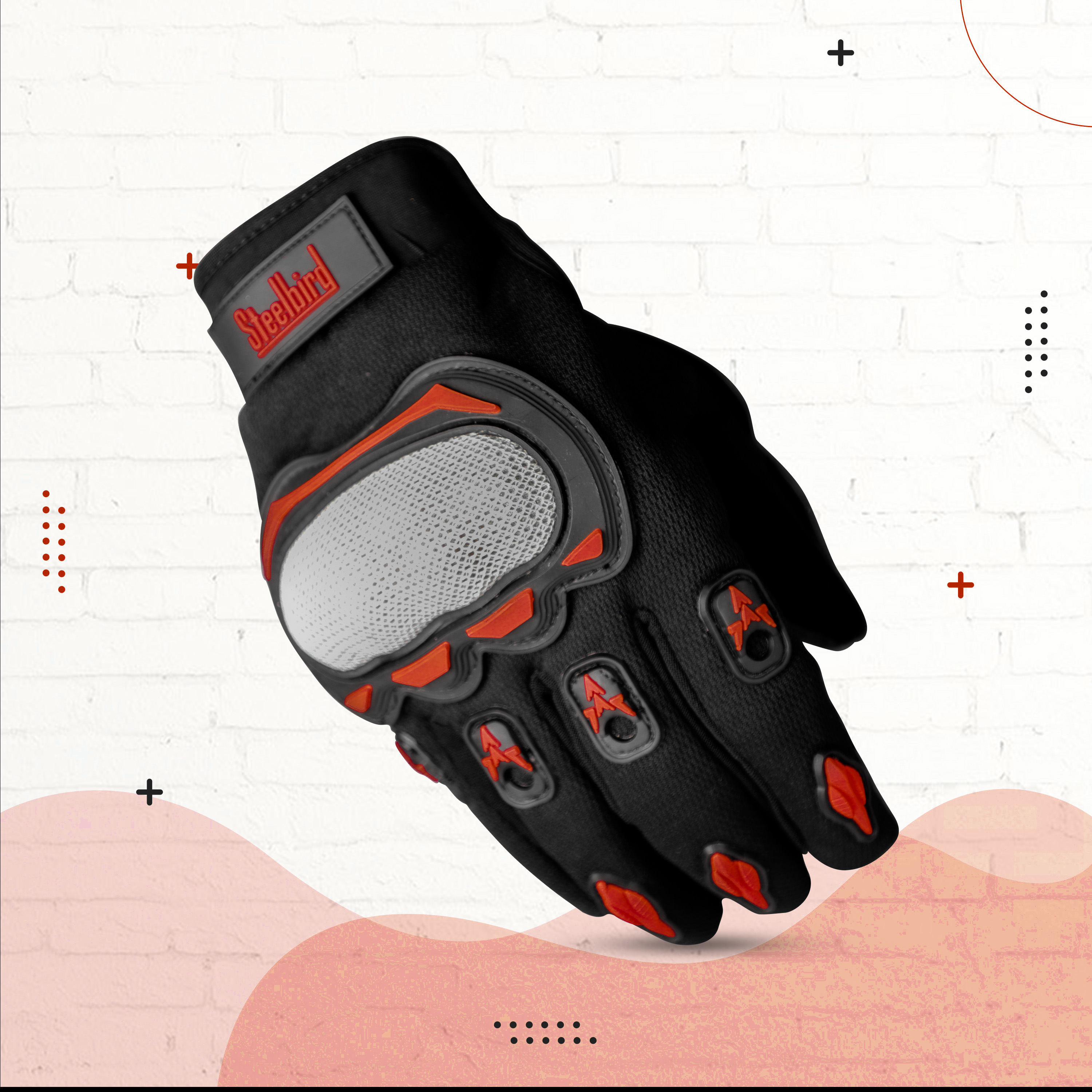 Steelbird Experience 1.0 Reflective Full Finger Bike Riding Gloves With Touch Screen Sensitivity At Thumb And Index Finger, Protective Off-Road Motorbike Racing (Black Red)