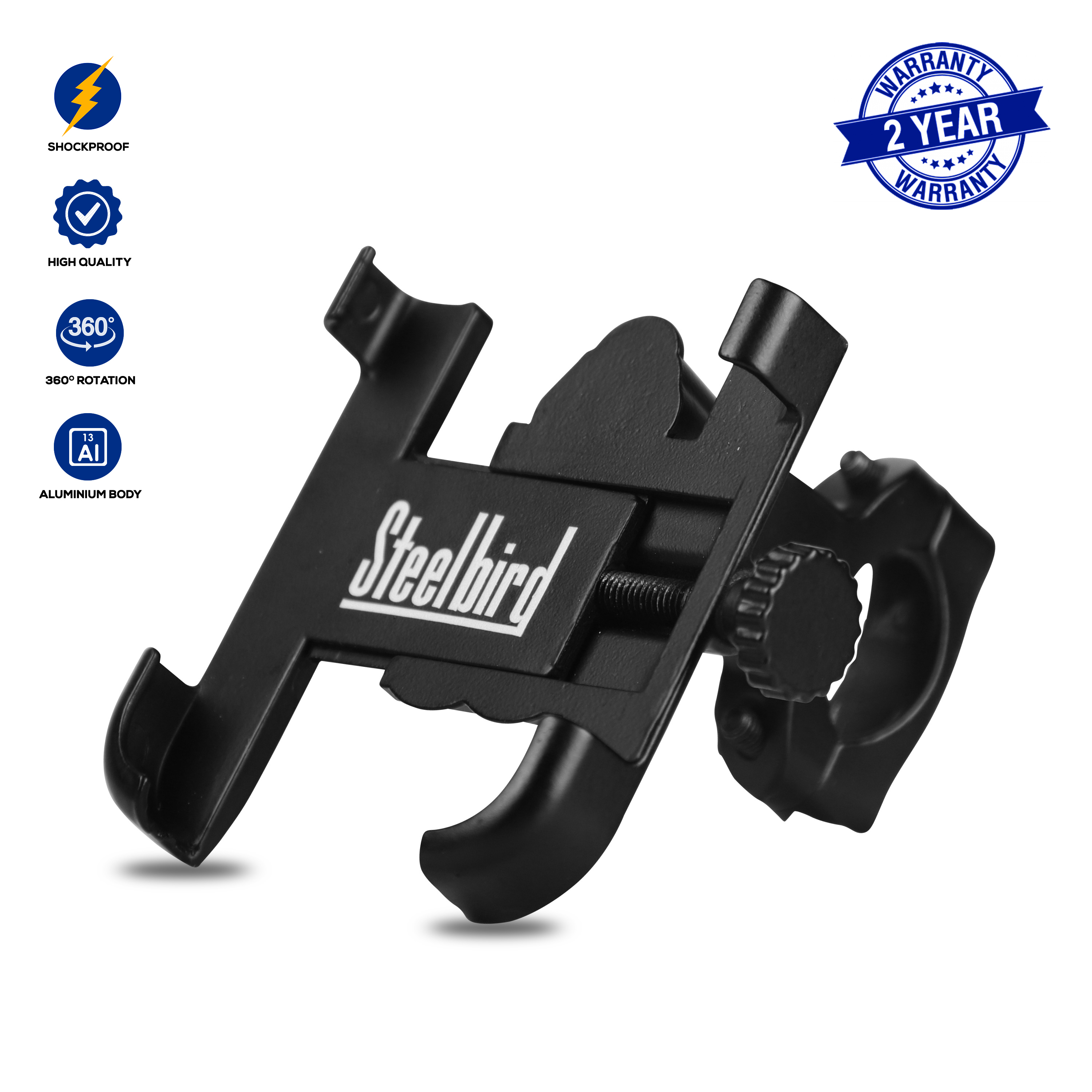 Steelbird Universal Bike Mount Phone Holder 360 Degree Rotating Handlebar Cradle Stand for Bicycle, Motorcycle, Fits All Smartphones (Mobile Holder) 