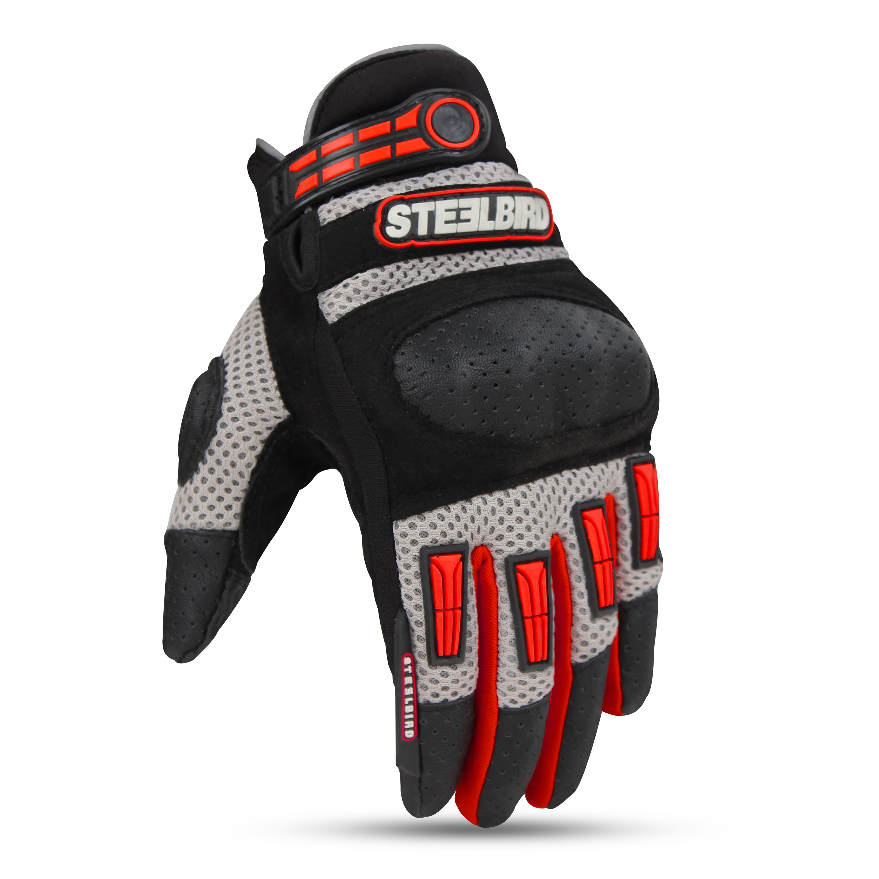 Steelbird Adventure A-1 Full Finger Riding Gloves With Touch Screen Sensitivity At Thumb & Index Finger, Protective Off-Road Motorbike Racing (Red)