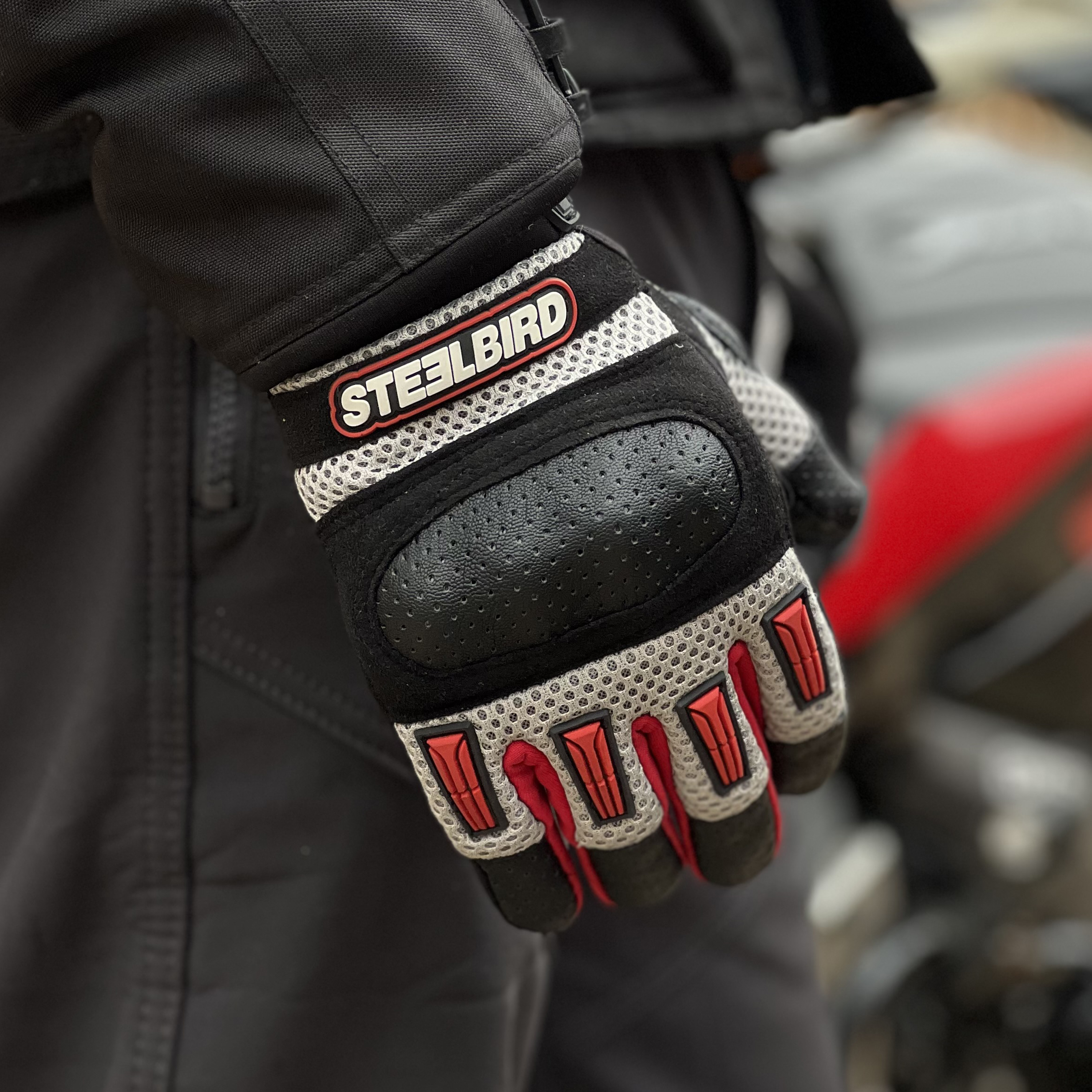 Steelbird Adventure A-1 Full Finger Riding Gloves With Touch Screen Sensitivity At Thumb & Index Finger, Protective Off-Road Motorbike Racing (Red)