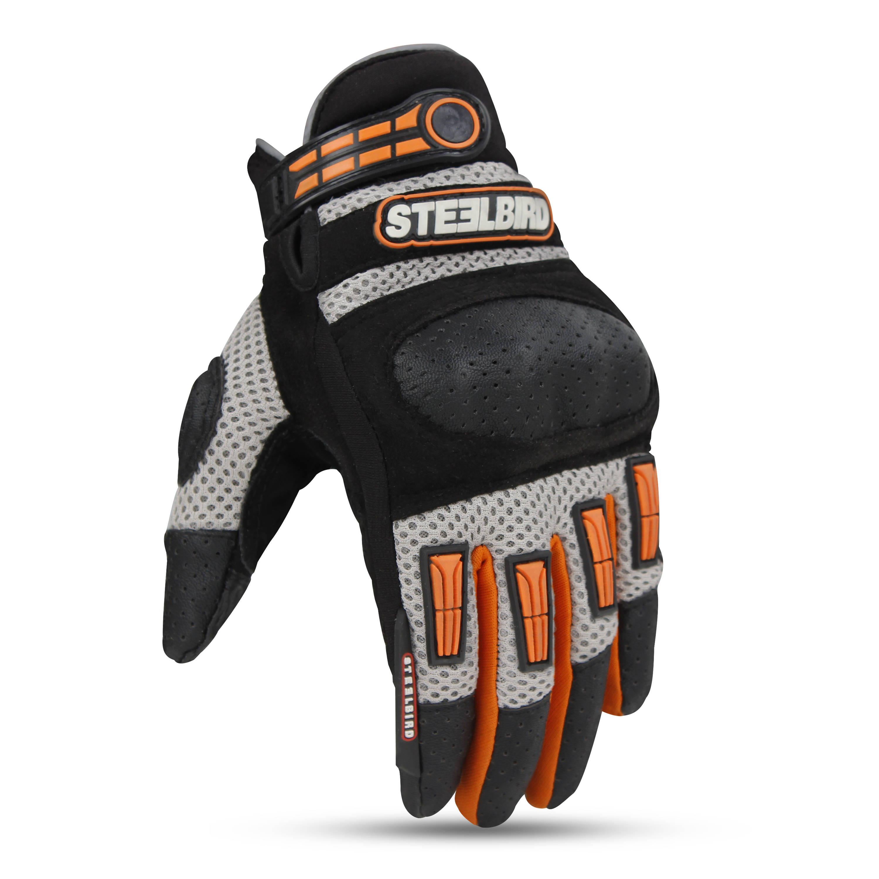 Steelbird Adventure A-1 Full Finger Riding Gloves With Touch Screen Sensitivity At Thumb & Index Finger, Protective Off-Road Motorbike Racing (Orange)