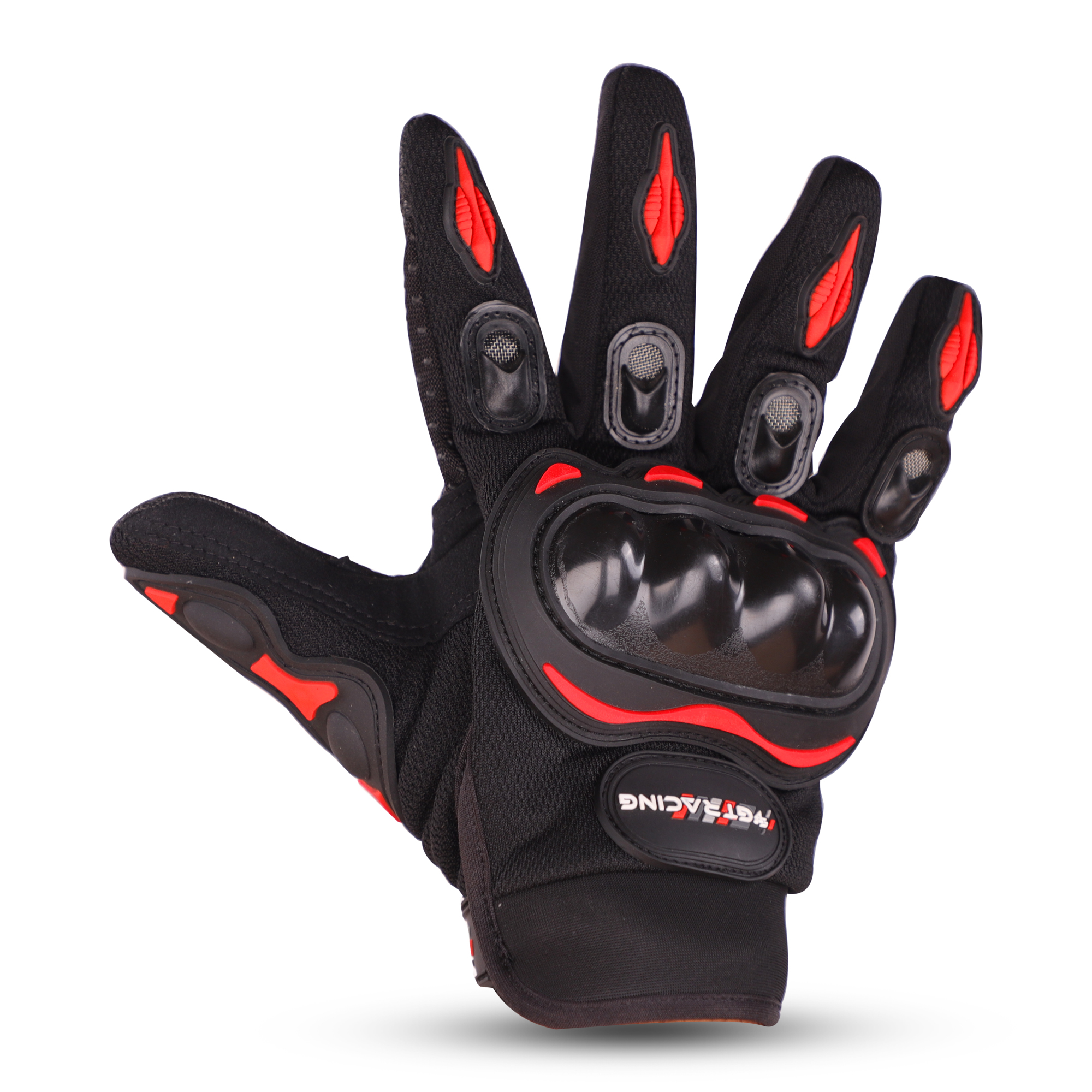 Steelbird GT-01 Full Finger Bike Riding Gloves with Touch Screen Sensitivity at Thumb and Index Finger, Protective Off-Road Motorbike Racing (Red)