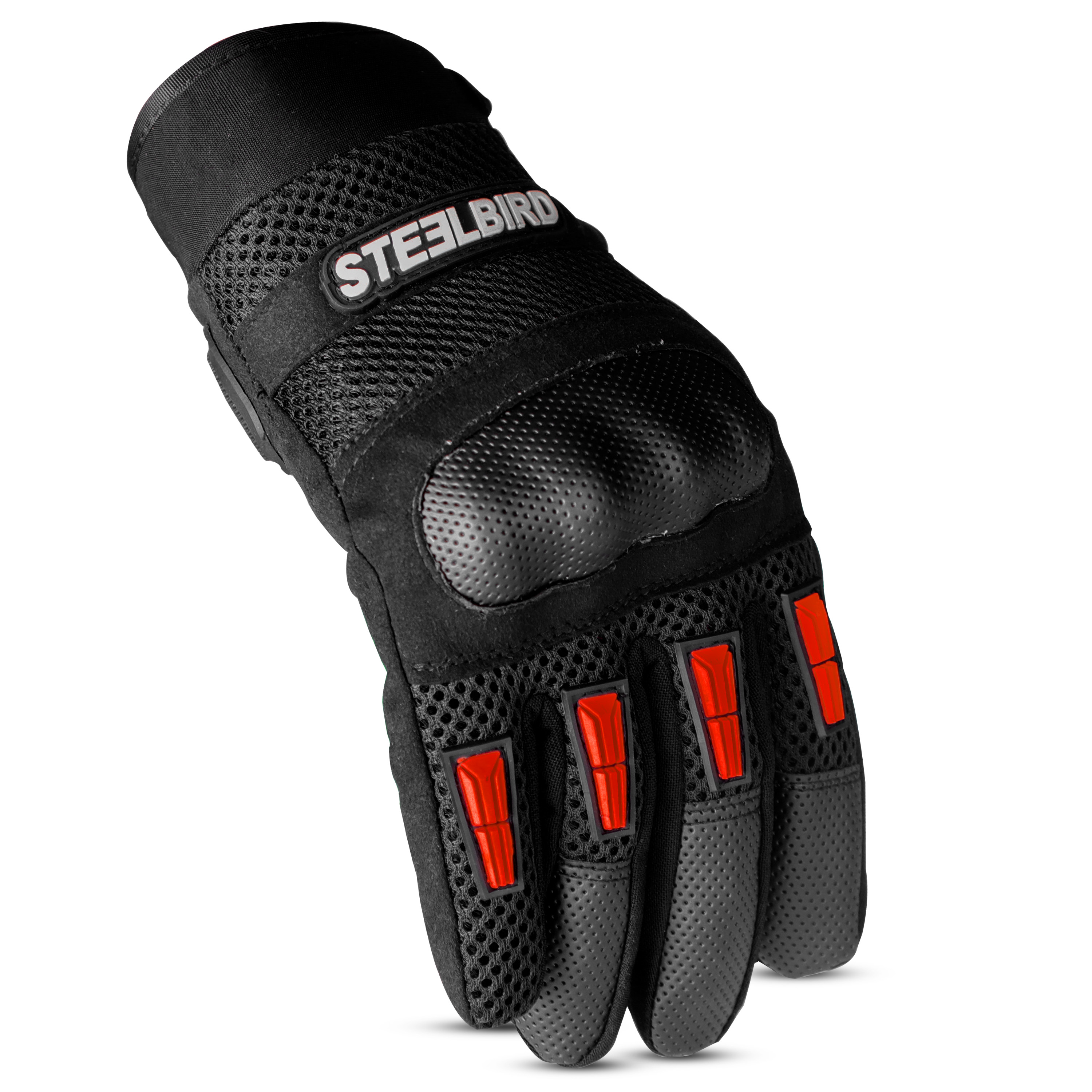 Steelbird Khardungla Full Finger Bike Riding Gloves with Touch Screen Sensitivity at Thumb and Index Finger, Protective Off-Road Motorbike Racing (Red)