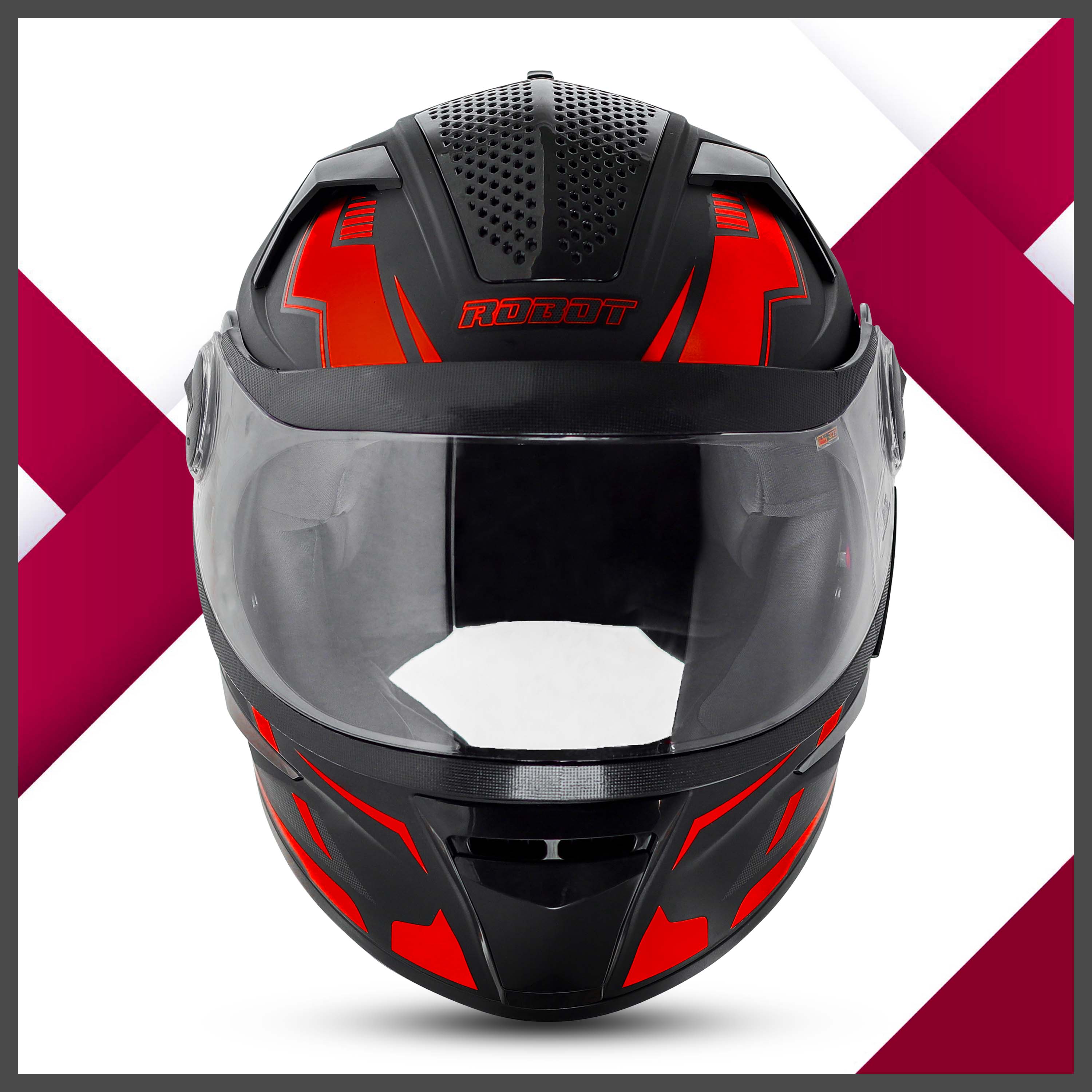 Steelbird SBH-17 Robot Terminator ISI Certified Full Face Chrome Graphic Helmet For Men And Women (Glossy Black Red With Smoke Visor)