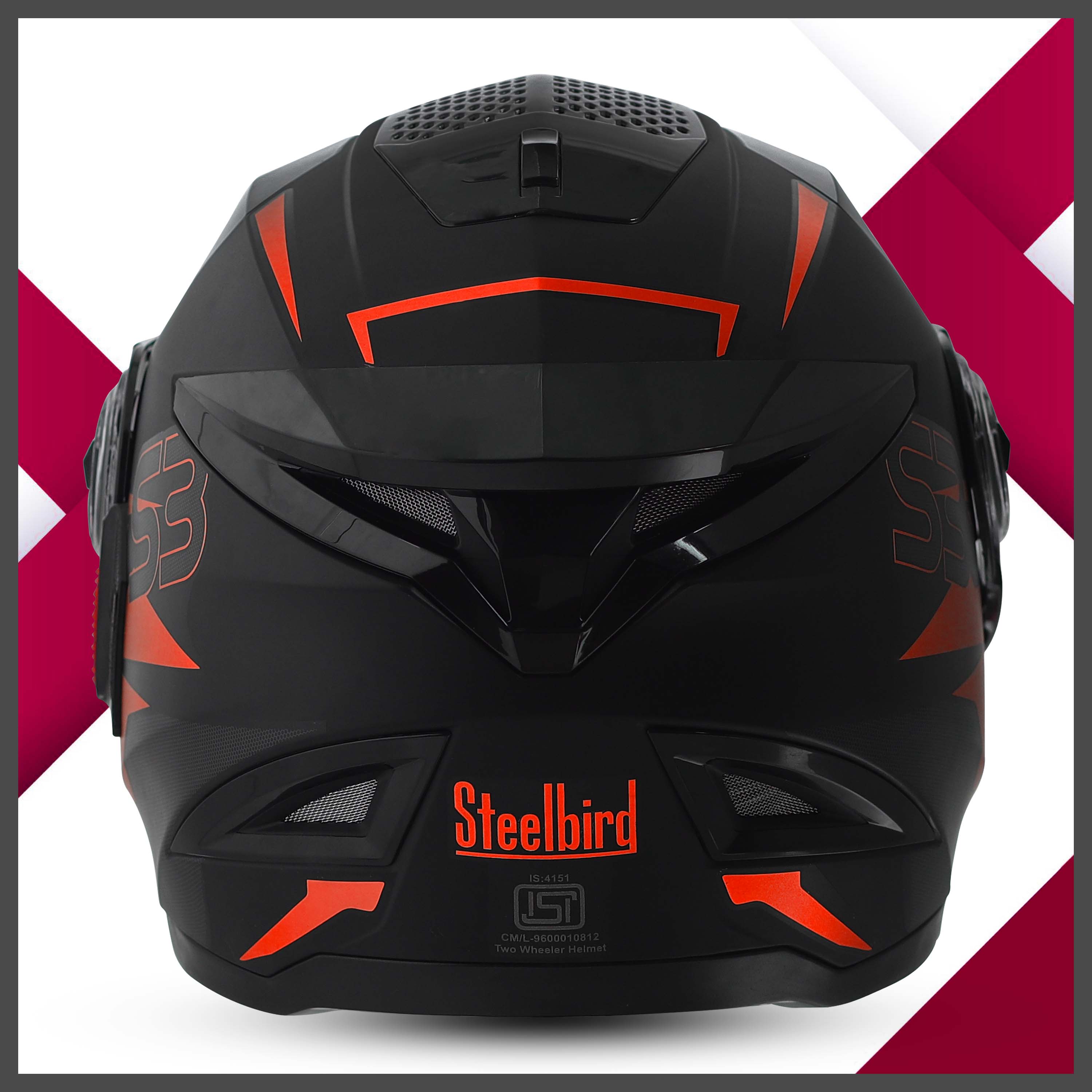 Steelbird SBH-17 Robot Terminator ISI Certified Full Face Chrome Graphic Helmet For Men And Women (Glossy Black Red With Smoke Visor)