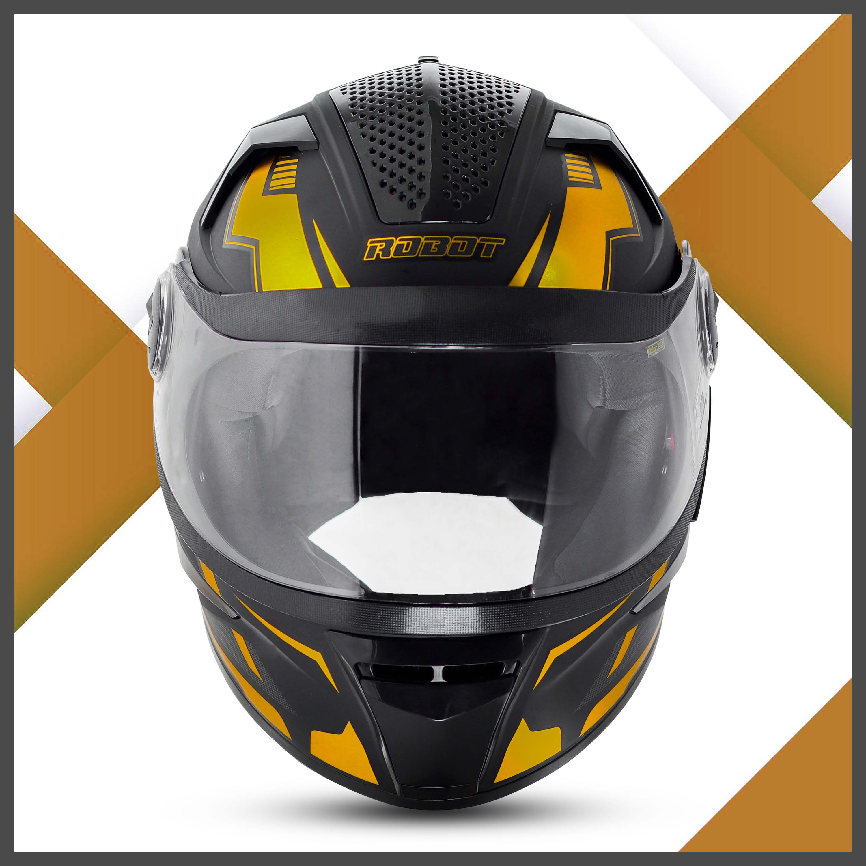 Steelbird SBH-17 Robot Terminator ISI Certified Full Face Chrome Graphic Helmet For Men And Women (Glossy Black Gold With Smoke Visor)