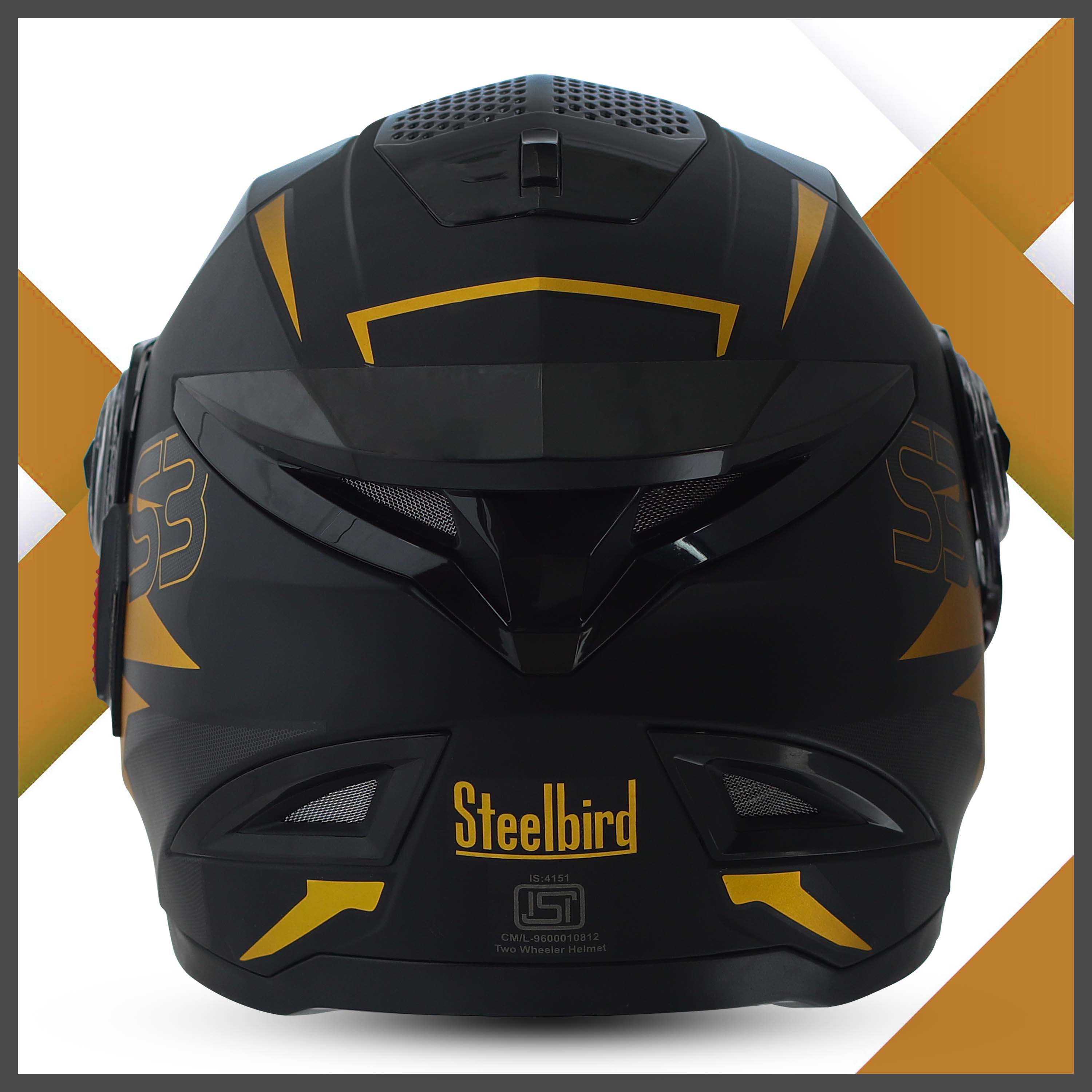 Steelbird SBH-17 Robot Terminator ISI Certified Full Face Chrome Graphic Helmet For Men And Women (Glossy Black Gold With Smoke Visor)