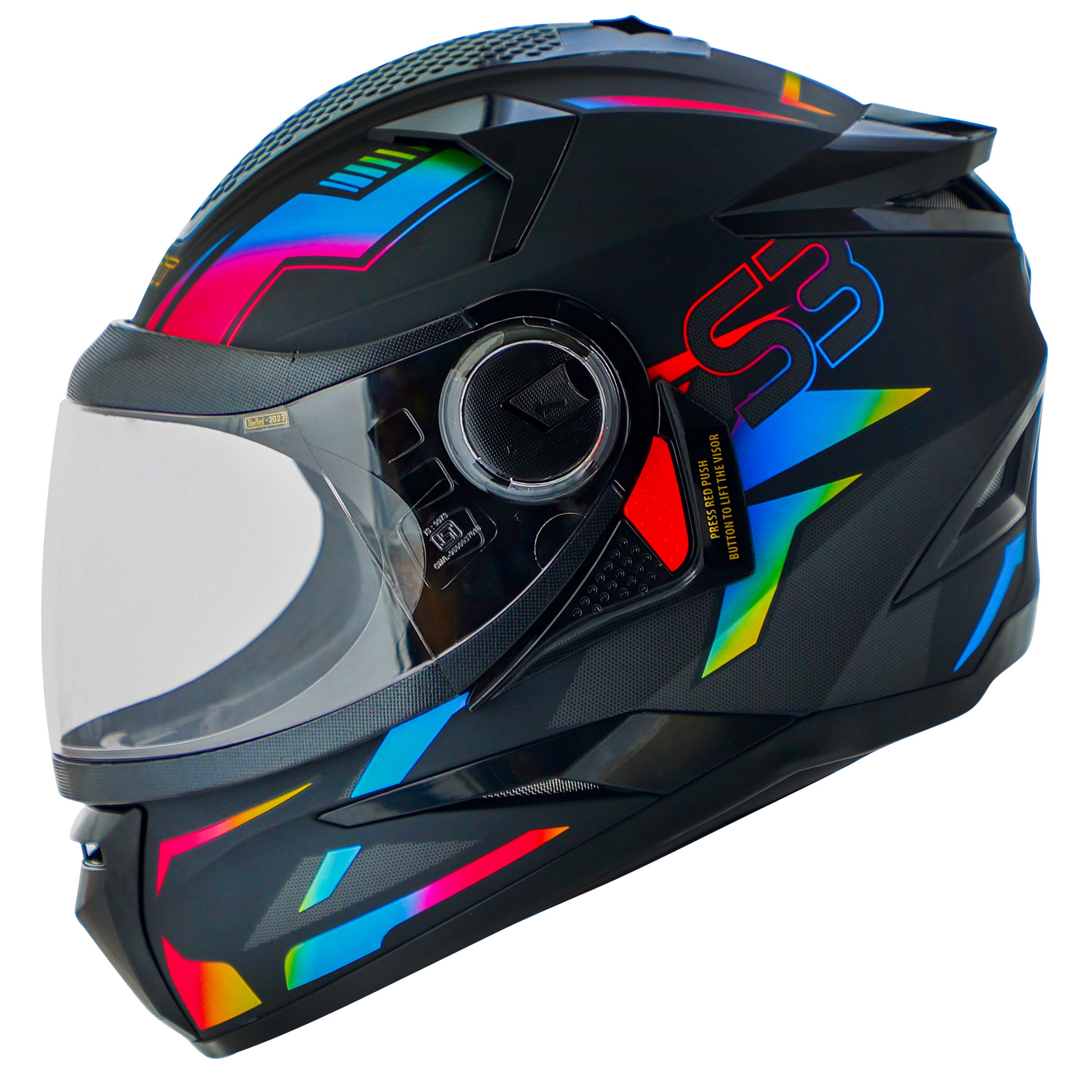 Steelbird SBH-17 Robot Terminator ISI Certified Full Face Chrome Graphic Helmet For Men And Women (Glossy Black Rainbow With Smoke Visor)