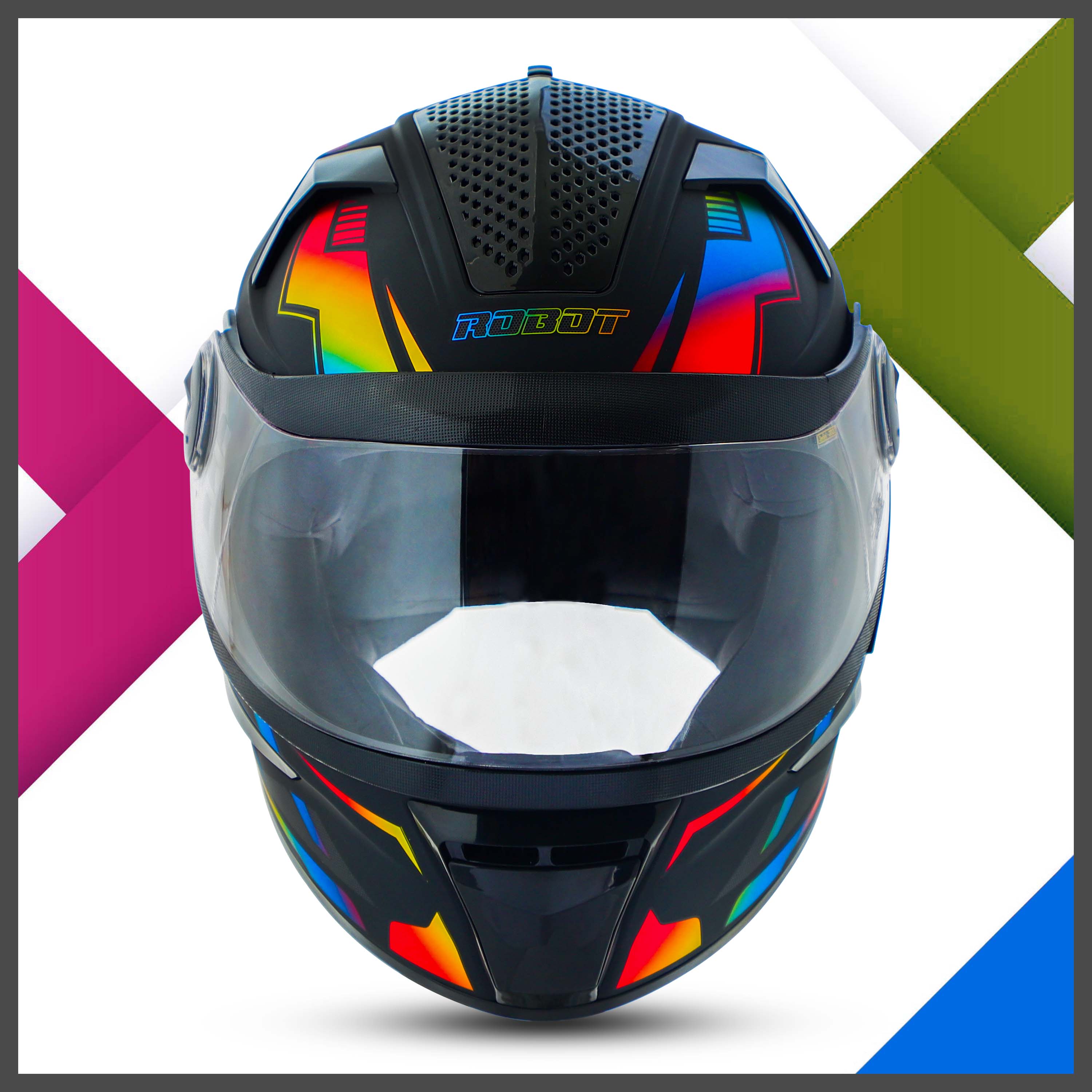 Steelbird SBH-17 Robot Terminator ISI Certified Full Face Chrome Graphic Helmet For Men And Women (Glossy Black Rainbow With Smoke Visor)