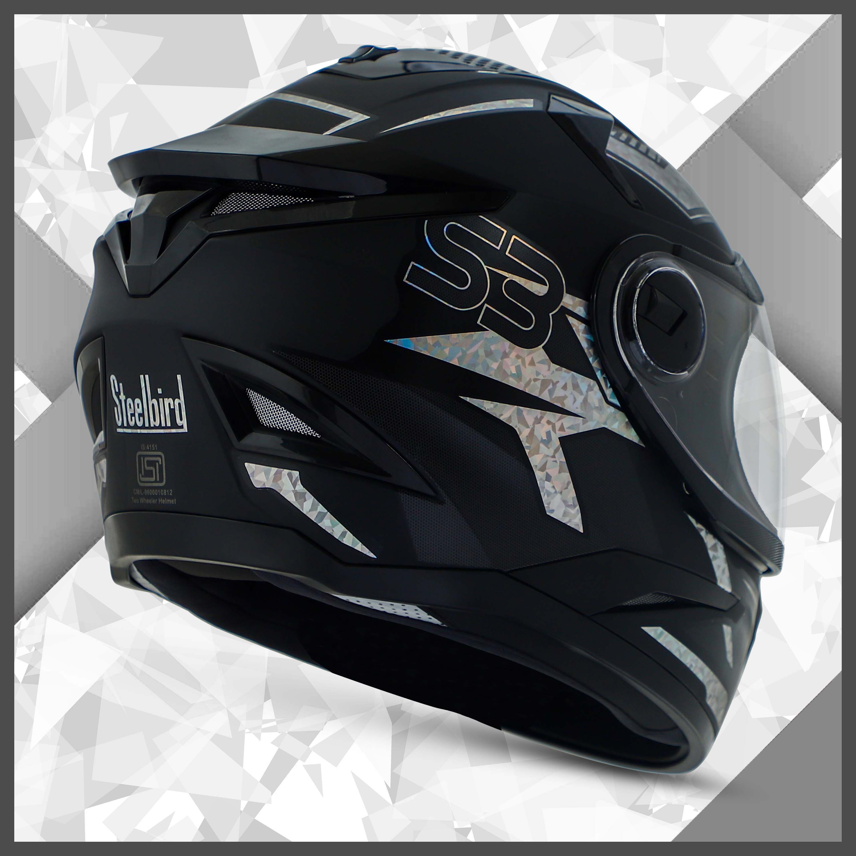 Steelbird SBH-17 Robot Terminator ISI Certified Full Face Chrome Graphic Helmet For Men And Women (Glossy Black Diamond With Smoke Visor)