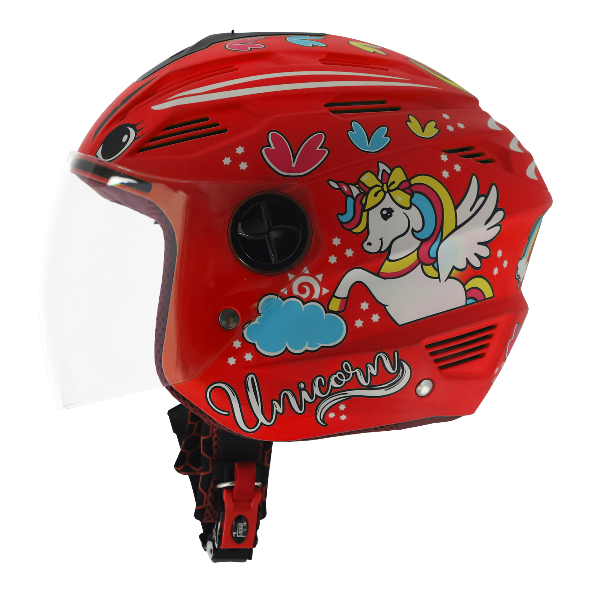 Steelbird SBA-6 Unicorn ISI Certified Open Face Helmet for Men and Women (Glossy Red with Clear Visor)