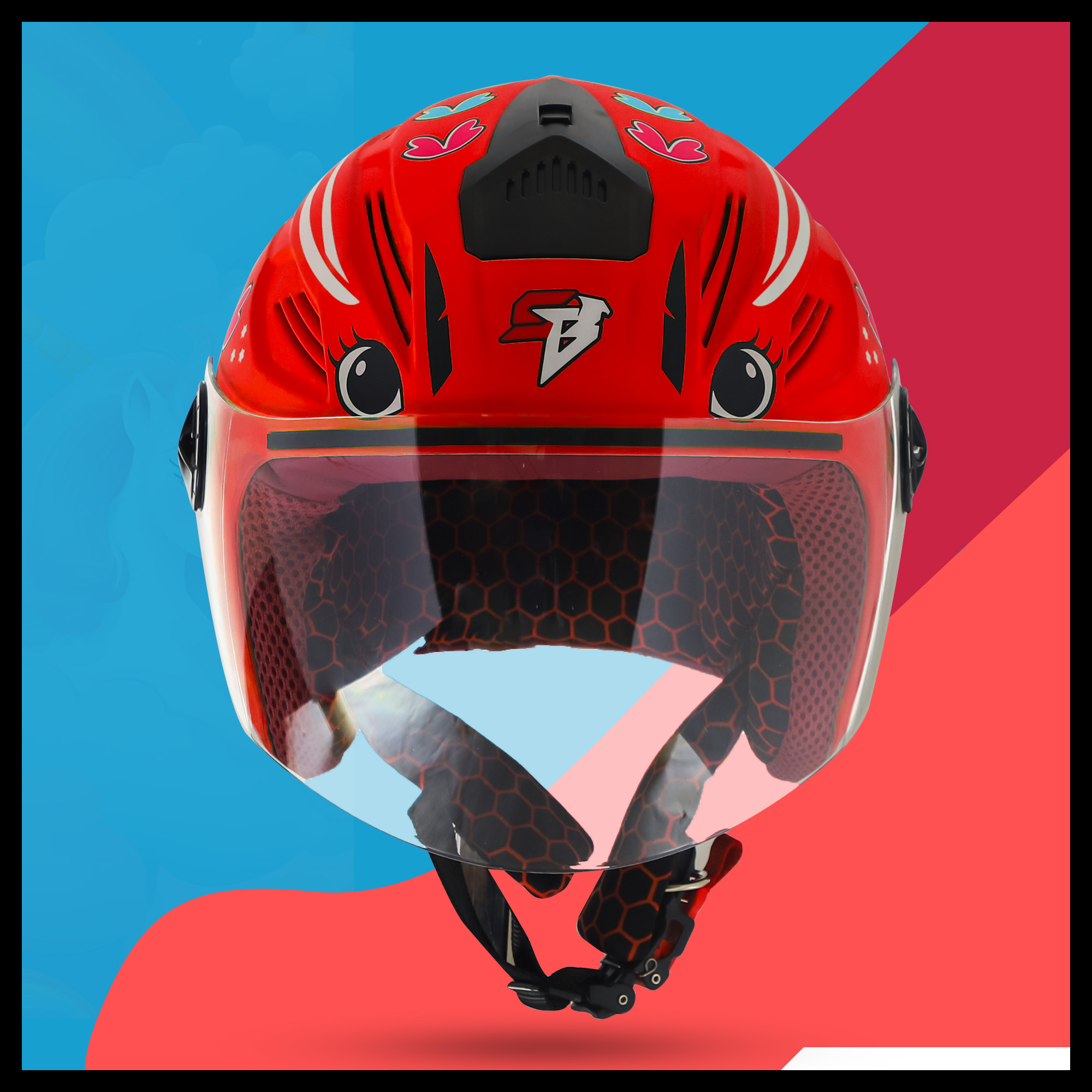 Steelbird SBA-6 Unicorn ISI Certified Open Face Helmet For Men And Women (Glossy Red With Clear Visor)