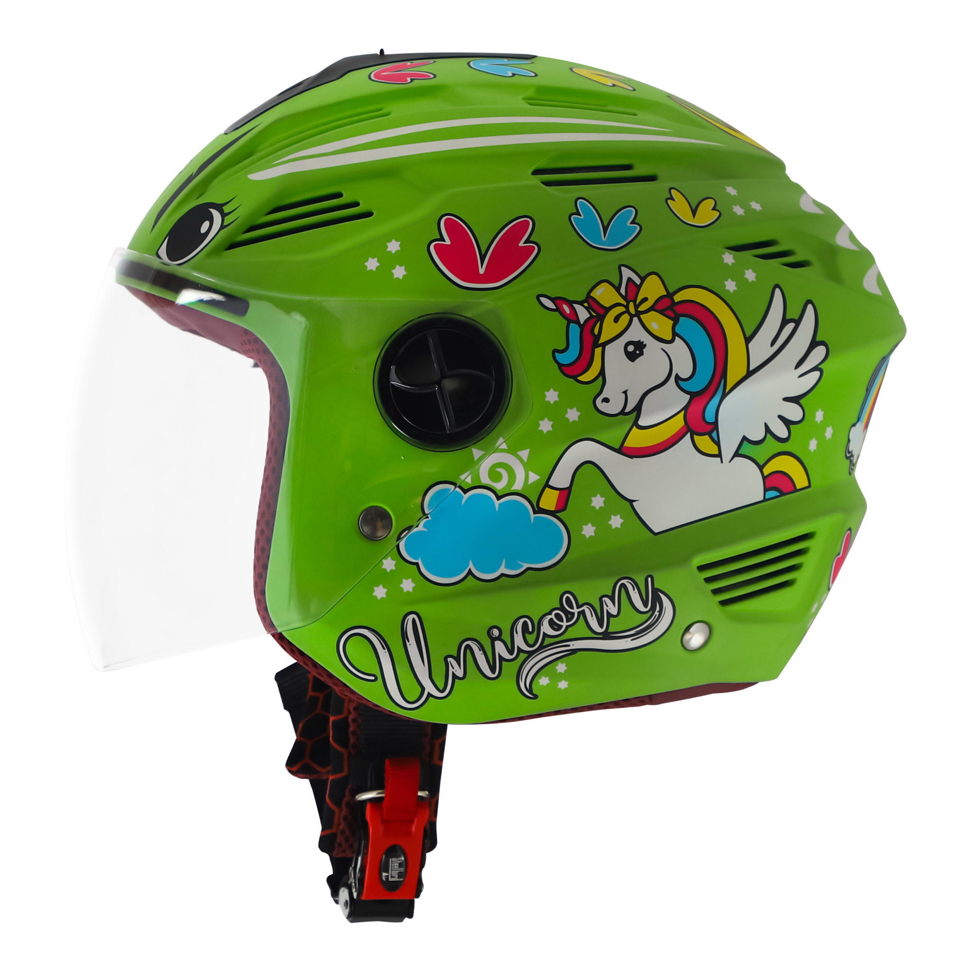 Steelbird SBA-6 Unicorn ISI Certified Open Face Helmet For Men And Women (Glossy Green With Clear Visor)