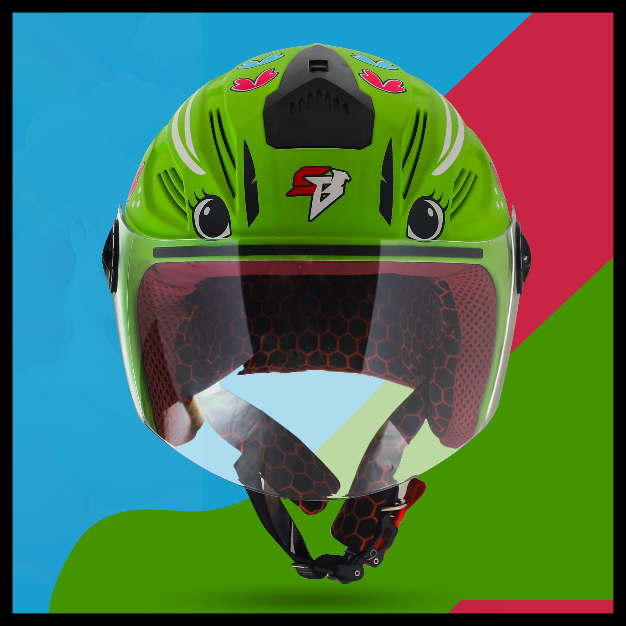 Steelbird SBA-6 Unicorn ISI Certified Open Face Helmet For Men And Women (Glossy Green With Clear Visor)