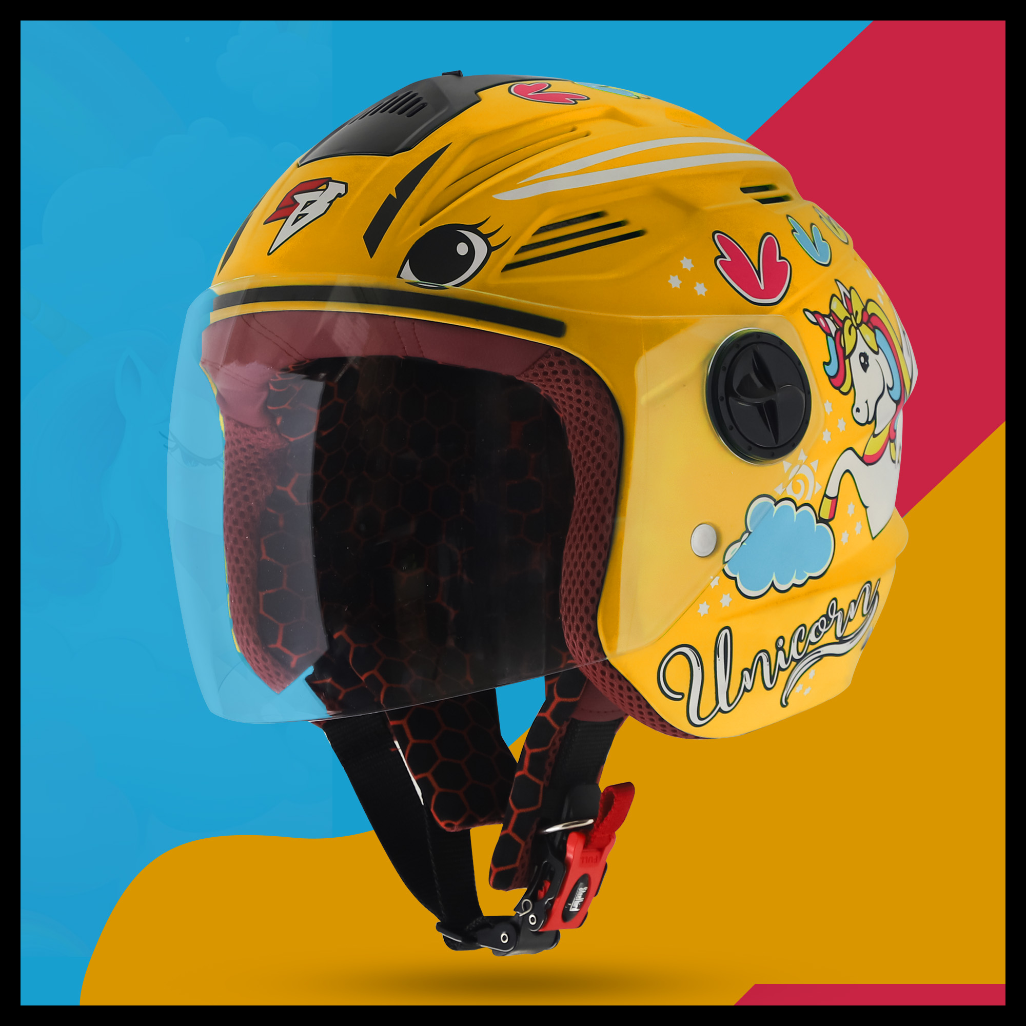 Steelbird SBA-6 Unicorn ISI Certified Open Face Helmet For Men And Women (Glossy Yellow With Clear Visor)