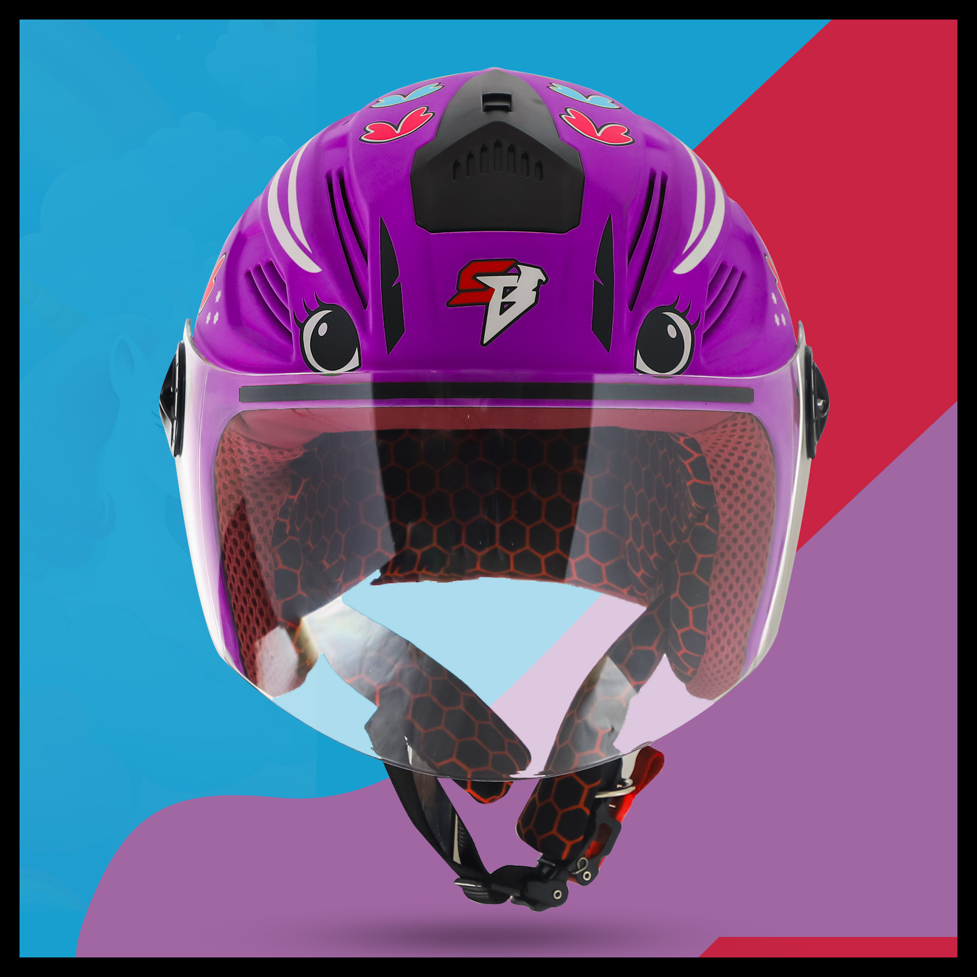 Steelbird SBA-6 Unicorn ISI Certified Open Face Helmet For Men And Women (Glossy Voilet With Clear Visor)