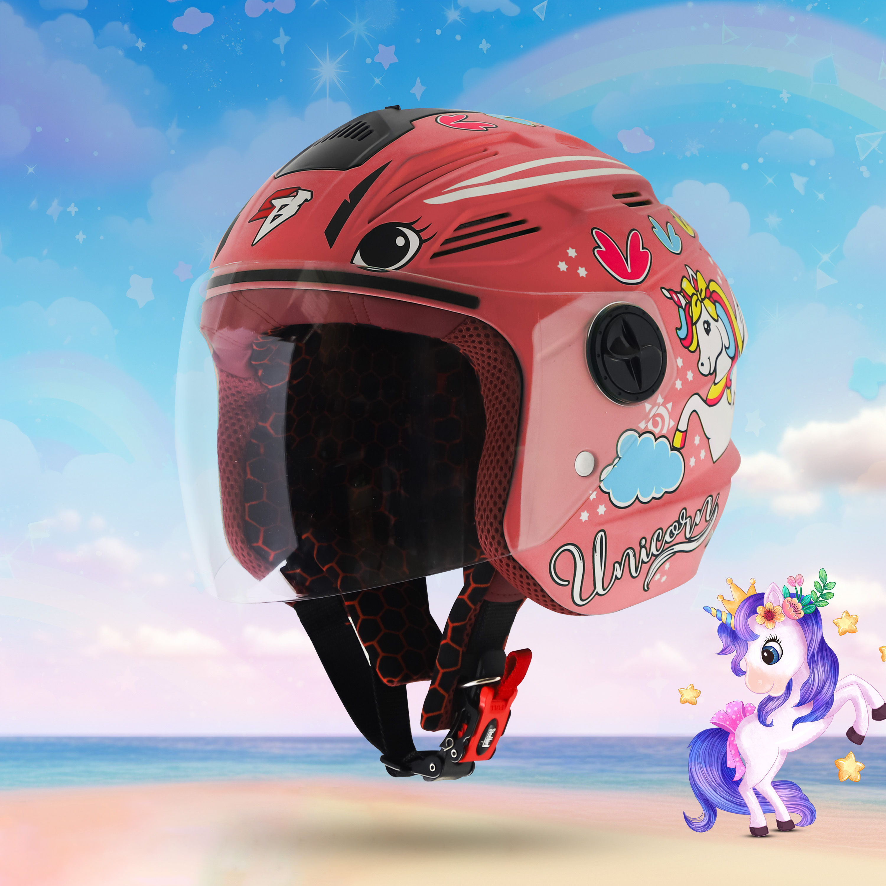 Steelbird SBA-6 Unicorn ISI Certified Open Face Helmet For Men And Women (Matt Pink With Clear Visor)