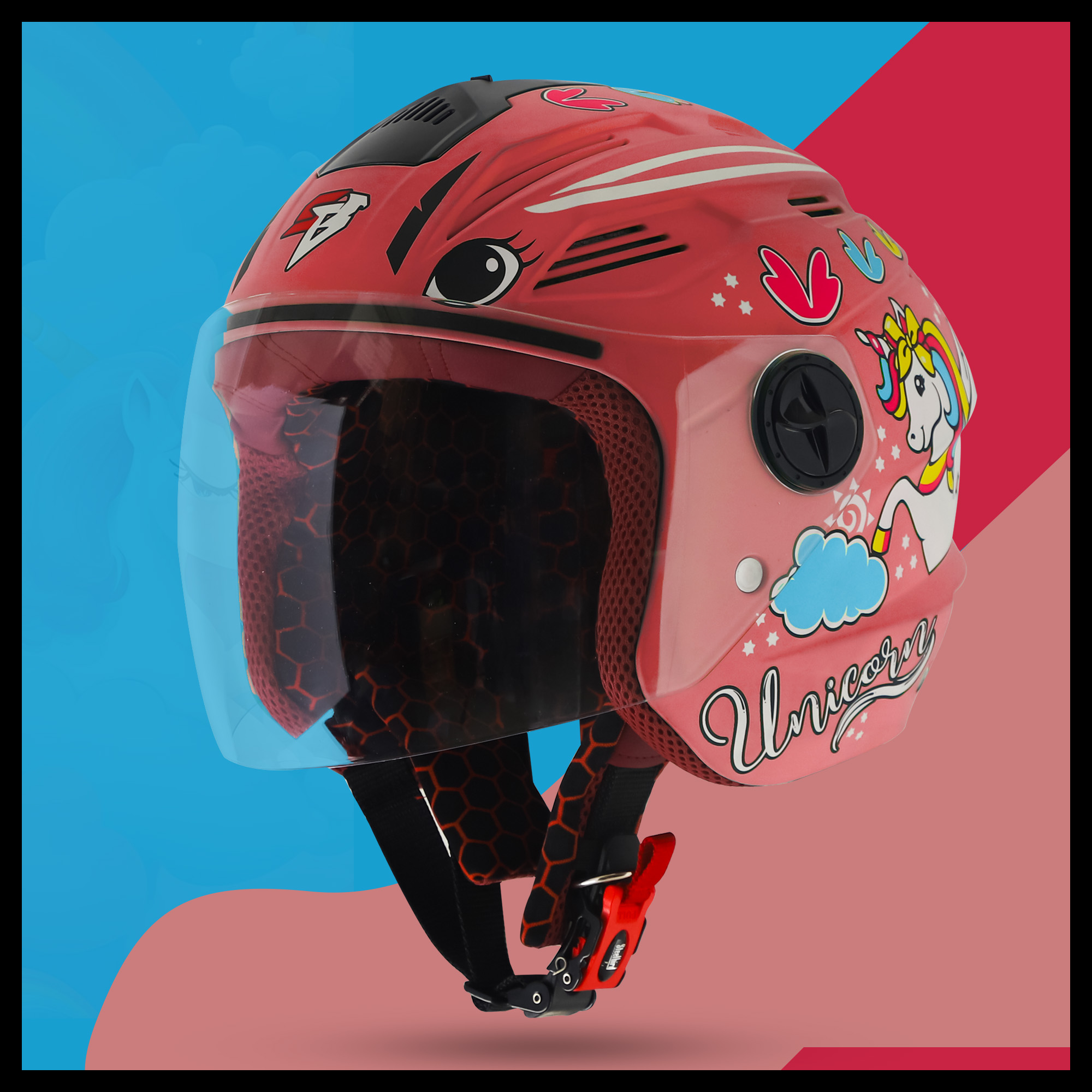 Steelbird SBA-6 Unicorn ISI Certified Open Face Helmet For Men And Women (Matt Pink With Clear Visor)