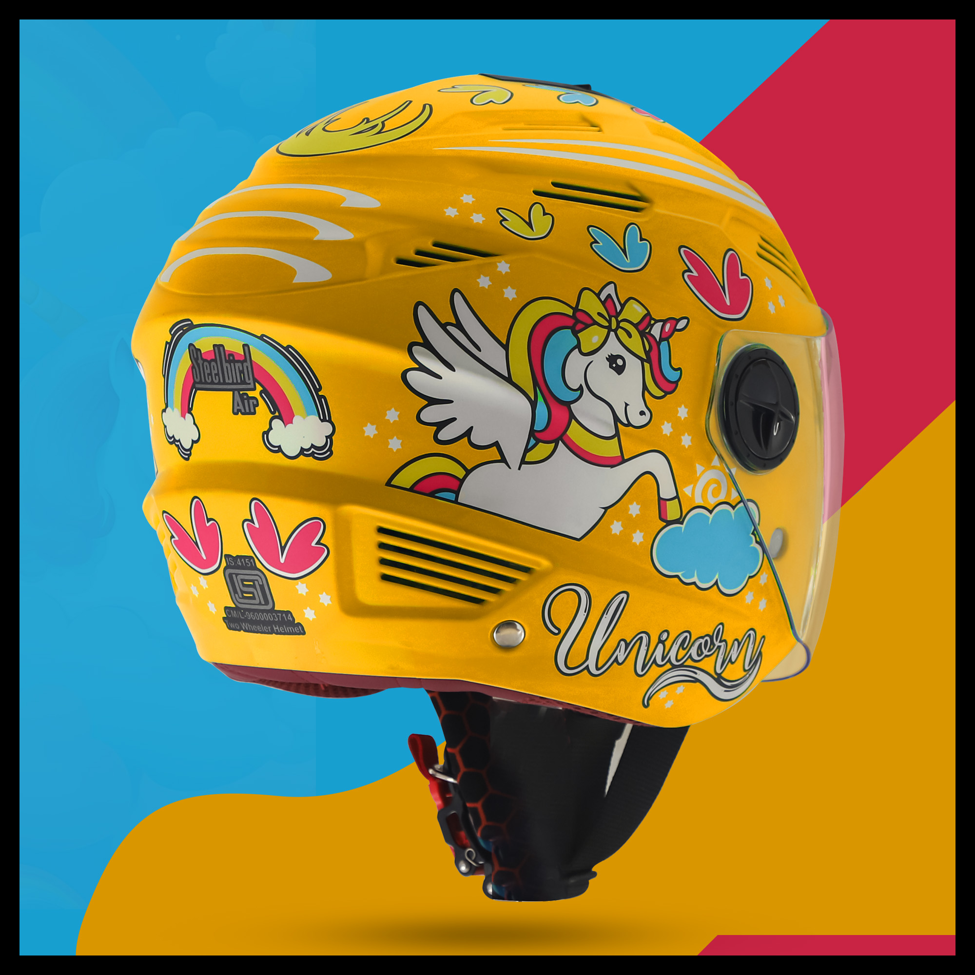 Steelbird SBA-6 Unicorn ISI Certified Open Face Helmet For Men And Women (Matt Yellow With Clear Visor)