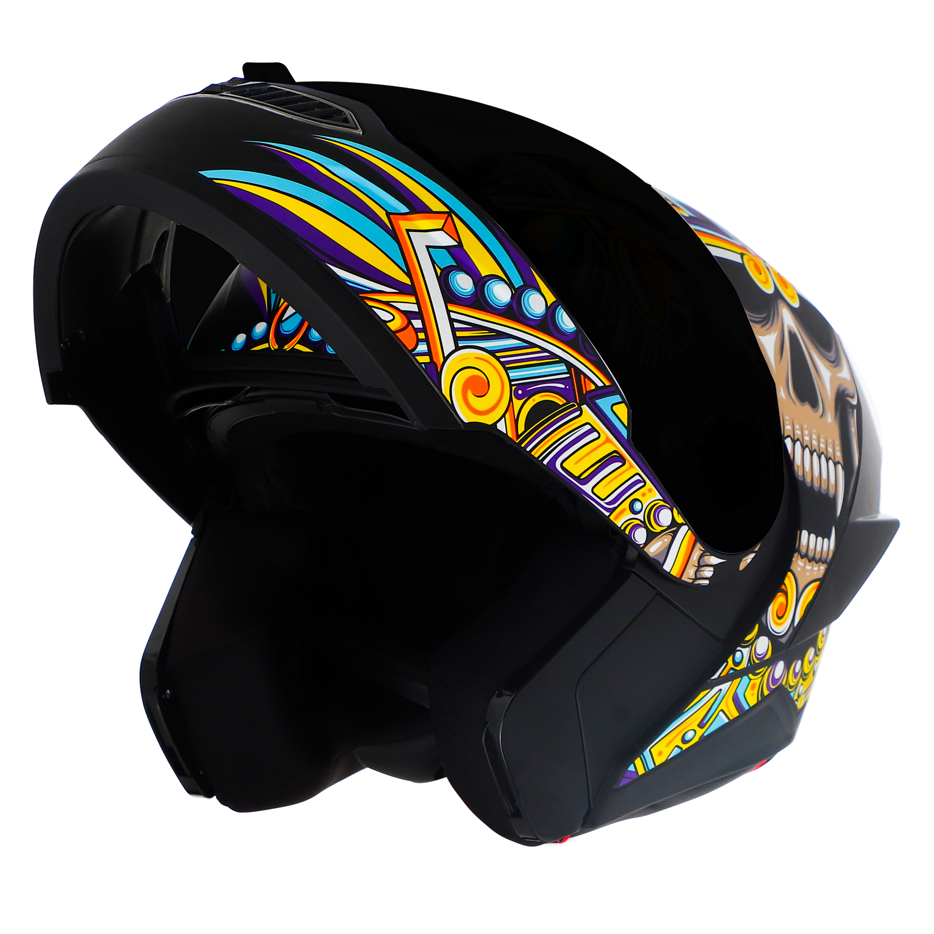 Steelbird SBA-8 Hunt ISI Certified Flip-Up Graphic Helmet For Men And Women (Glossy Black Yellow With Black Spoiler And Smoke Visor)