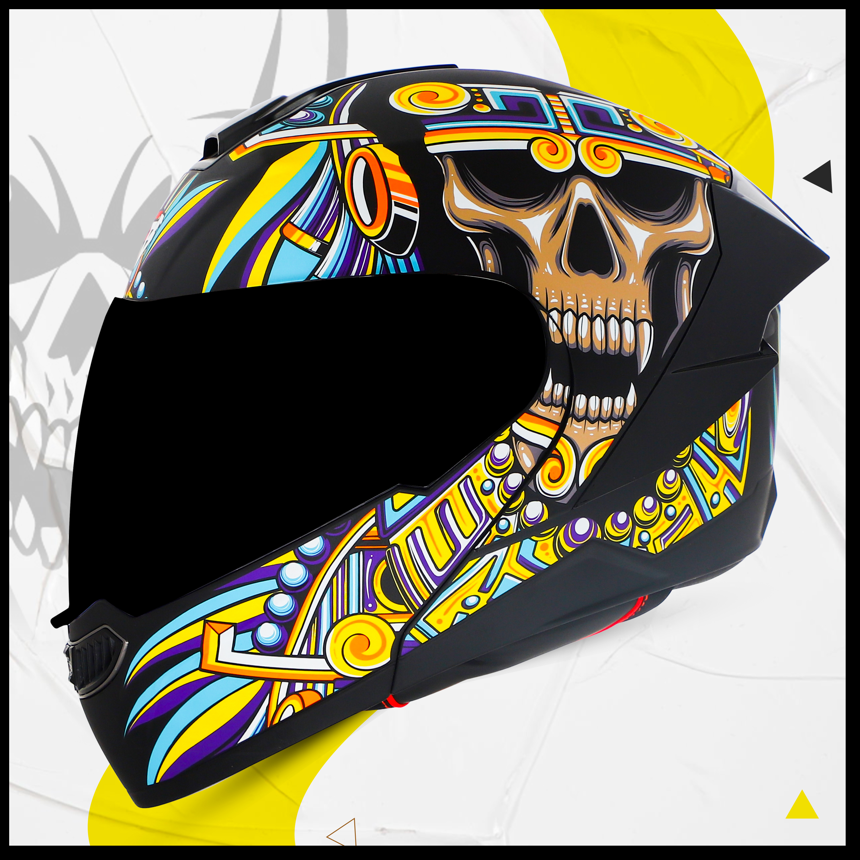Steelbird SBA-8 Hunt ISI Certified Flip-Up Graphic Helmet For Men And Women (Glossy Black Yellow With Black Spoiler And Smoke Visor)