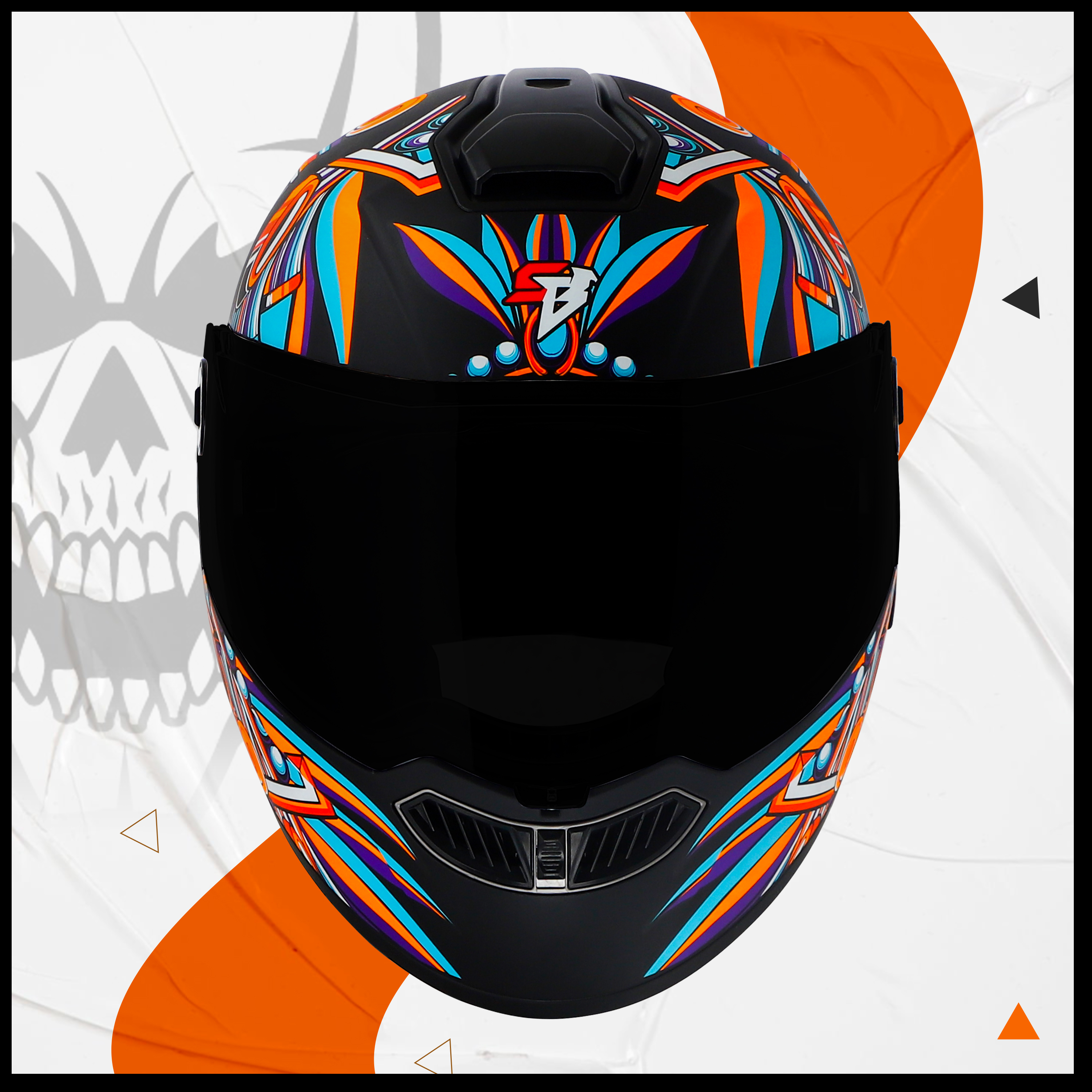Steelbird SBA-8 Hunt ISI Certified Flip-Up Graphic Helmet For Men And Women With Inner Smoke Sun Shield (Glossy Black Orange With Black Spoiler And Smoke Visor)