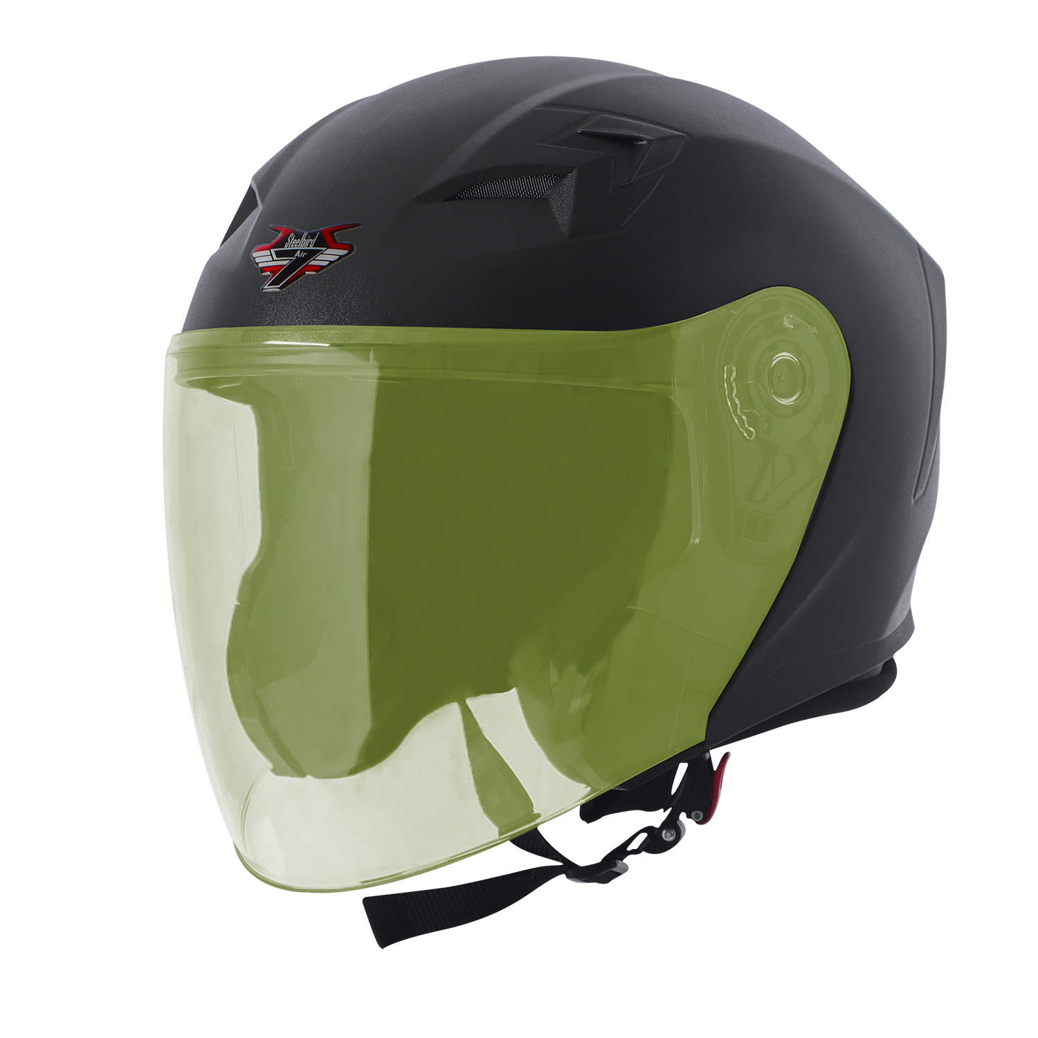 Steelbird SBA-17 7Wings ISI Certified Open Face Helmet For Men And Women (Dashing Black With Tinted Yellow Visor)
