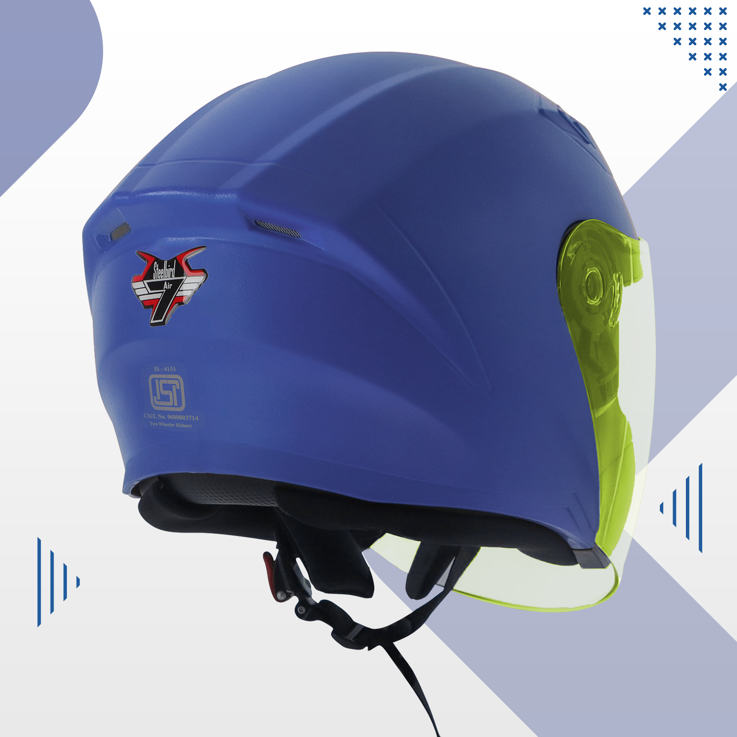 Steelbird SBA-17 7Wings ISI Certified Open Face Helmet For Men And Women (Dashing Blue With Tinted Yellow Visor)