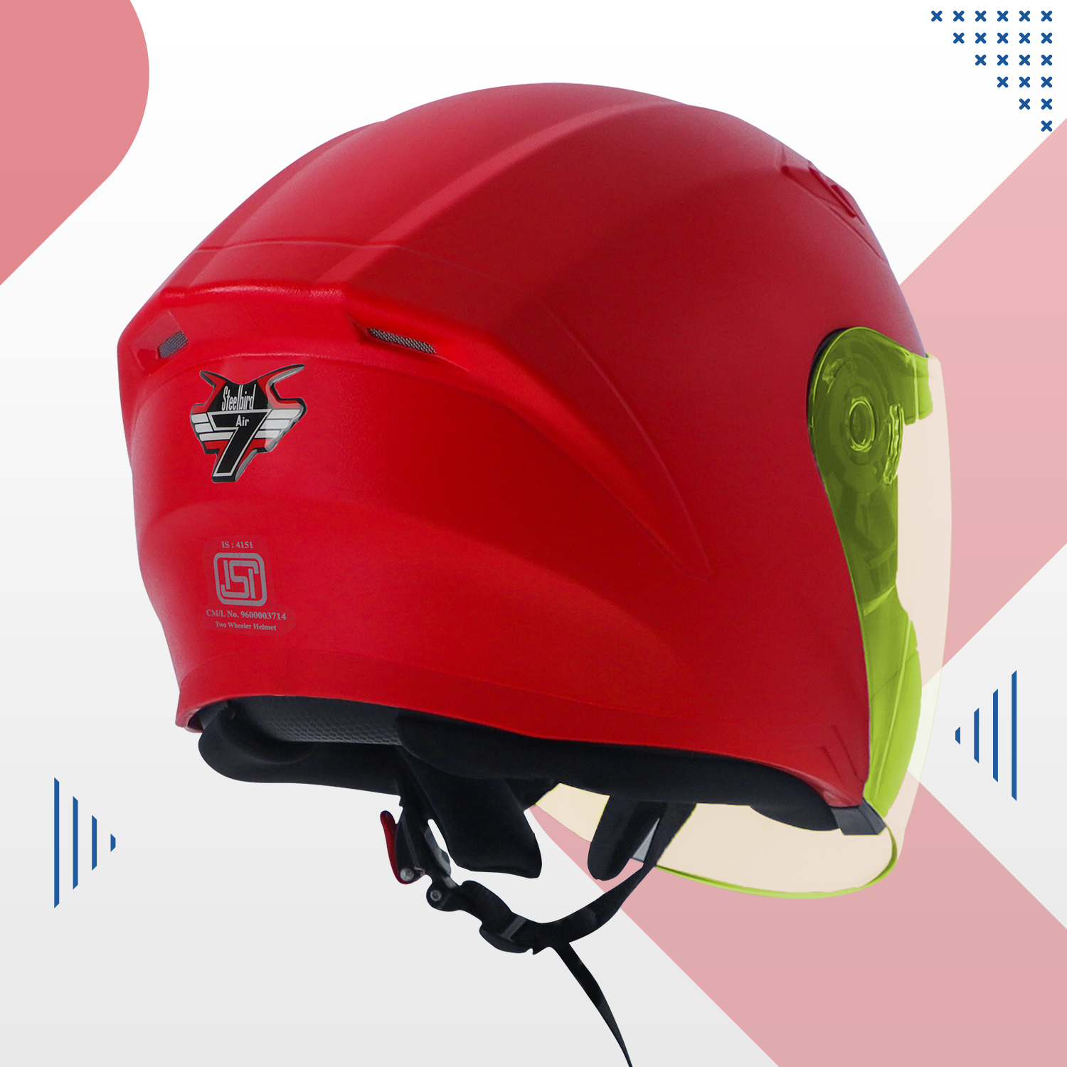 Steelbird SBA-17 7Wings ISI Certified Open Face Helmet For Men And Women (Dashing Red With Tinted Yellow Visor)