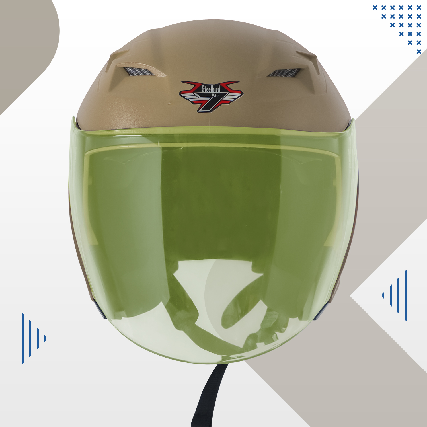 Steelbird SBA-17 7Wings ISI Certified Open Face Helmet For Men And Women (Dashing Desert Storm With Tinted Yellow Visor)