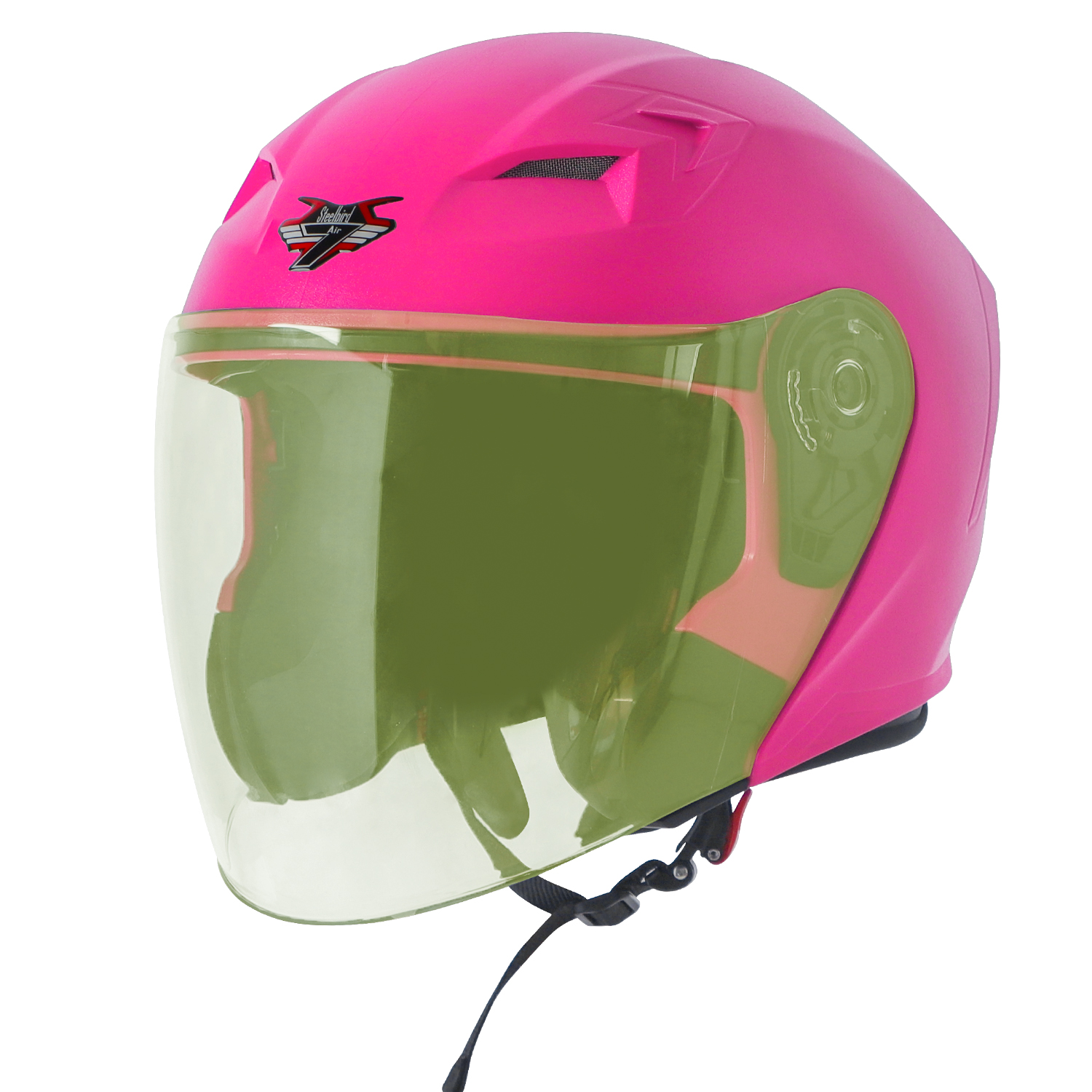 Steelbird SBA-17 7Wings ISI Certified Open Face Helmet For Men And Women (Dashing Pink With Tinted Yellow Visor)