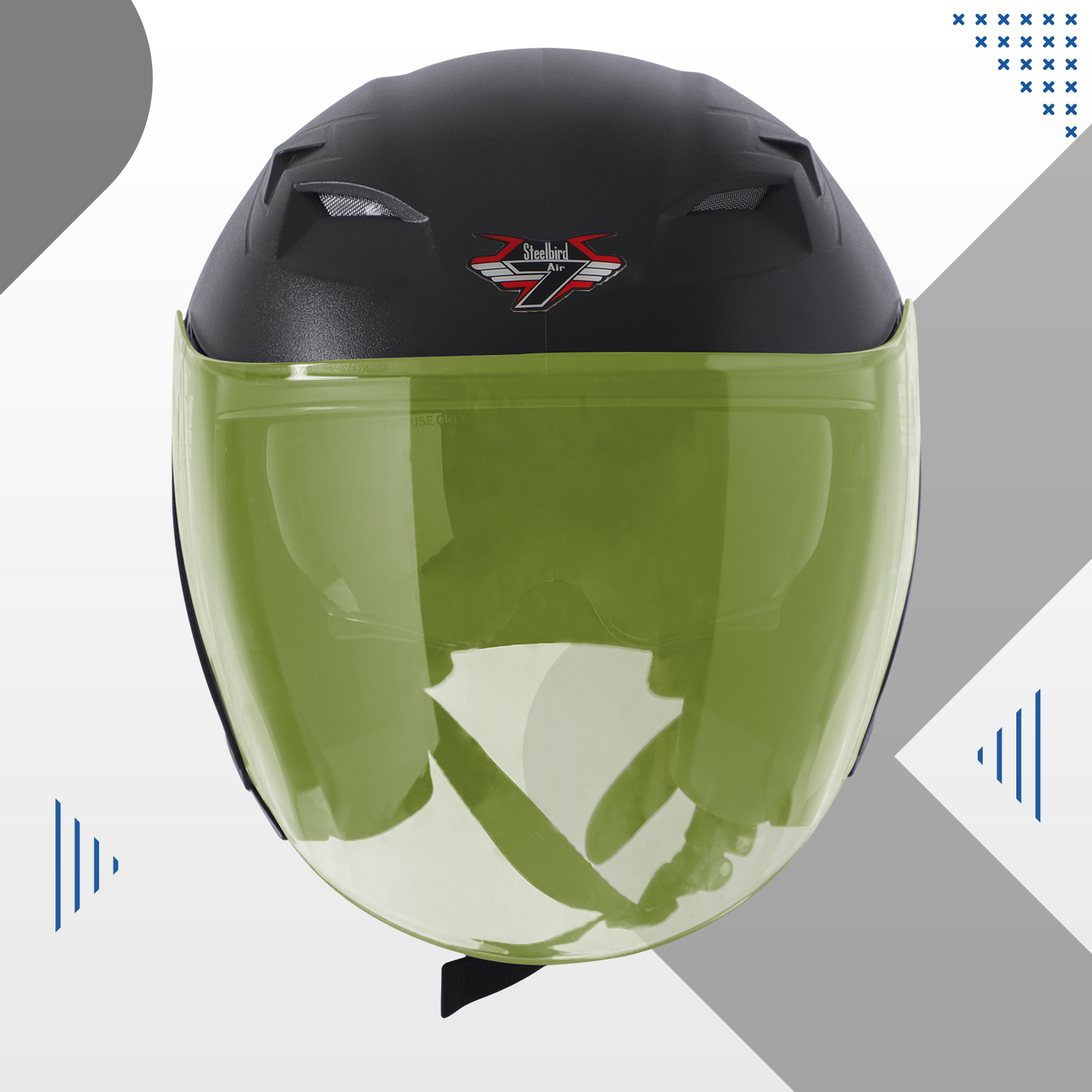 Steelbird SBA-17 7Wings ISI Certified Open Face Helmet For Men And Women With Inner Smoke Sun Shield (Dashing Black With Tinted Yellow Visor)