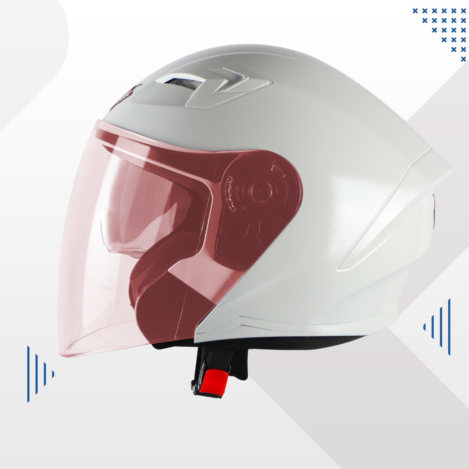Steelbird SBA-17 7Wings ISI Certified Open Face Helmet For Men And Women With Inner Smoke Sun Shield (Dashing White With Tinted Red Visor)