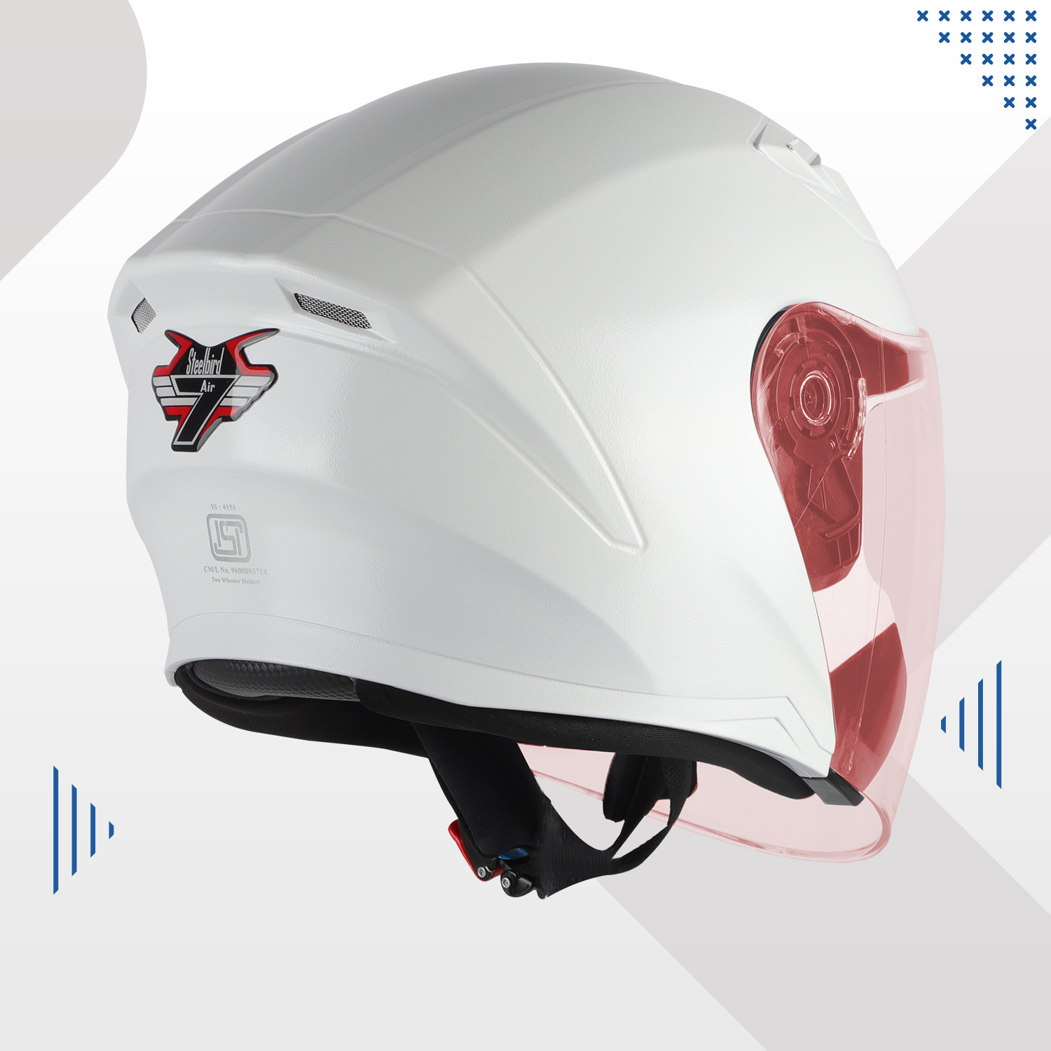 Steelbird SBA-17 7Wings ISI Certified Open Face Helmet For Men And Women With Inner Smoke Sun Shield (Dashing White With Tinted Red Visor)