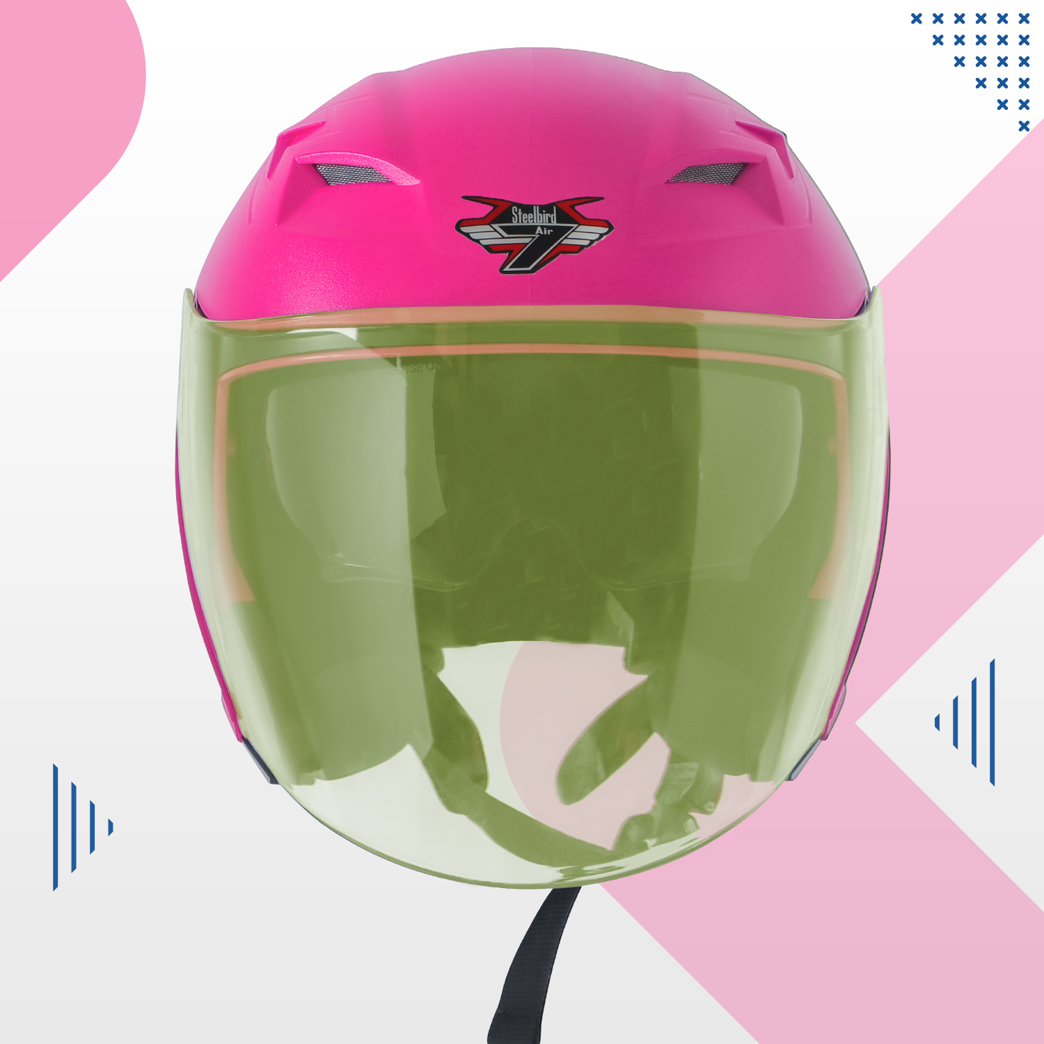 Steelbird SBA-17 7Wings ISI Certified Open Face Helmet For Men And Women With Inner Smoke Sun Shield (Dashing Pink With Tinted Yellow Visor)