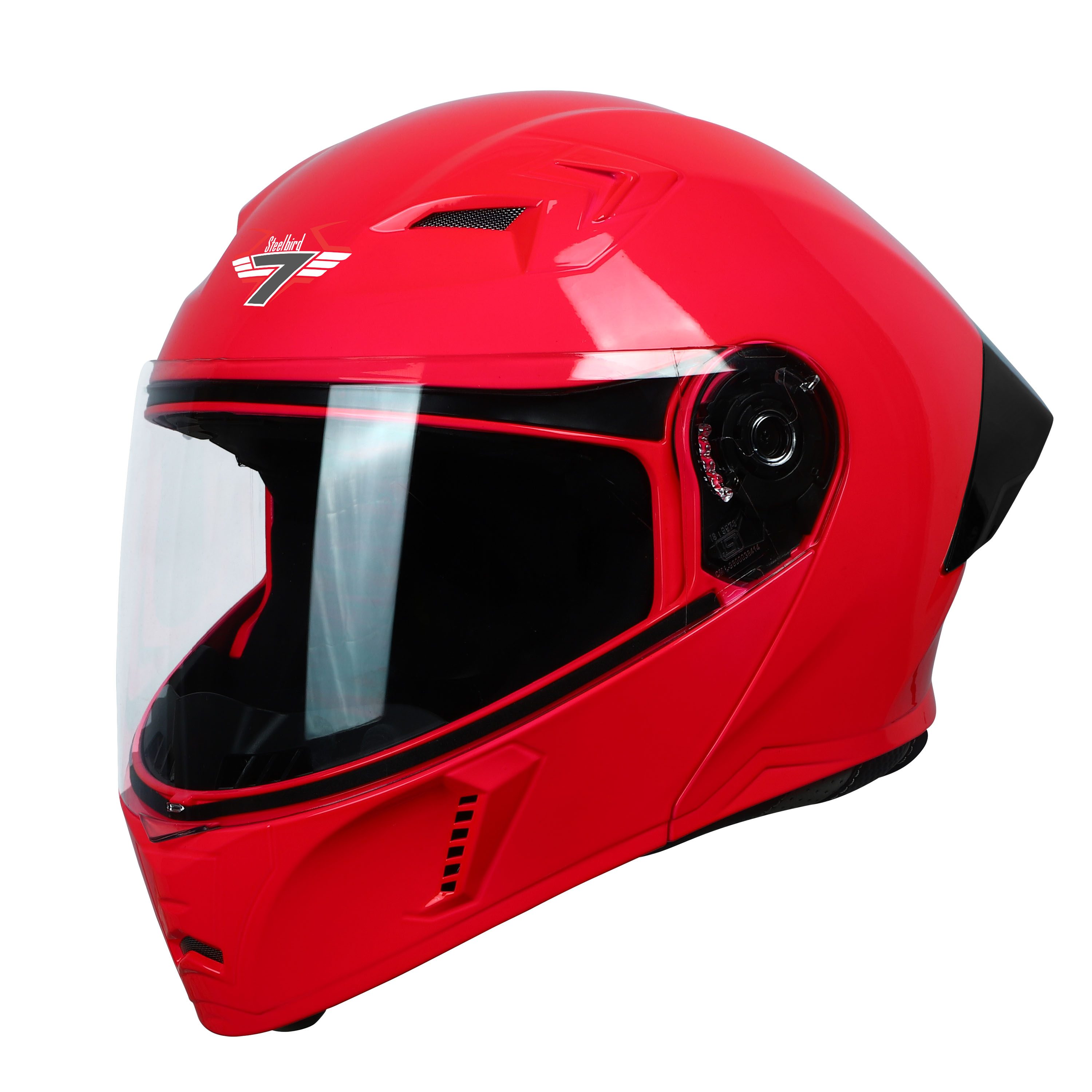Steelbird SBA-20 7Wings ISI Certified Flip-Up Helmet With Black Spoiler For Men And Women (Glossy Fluo Watermelon With Clear Visor)