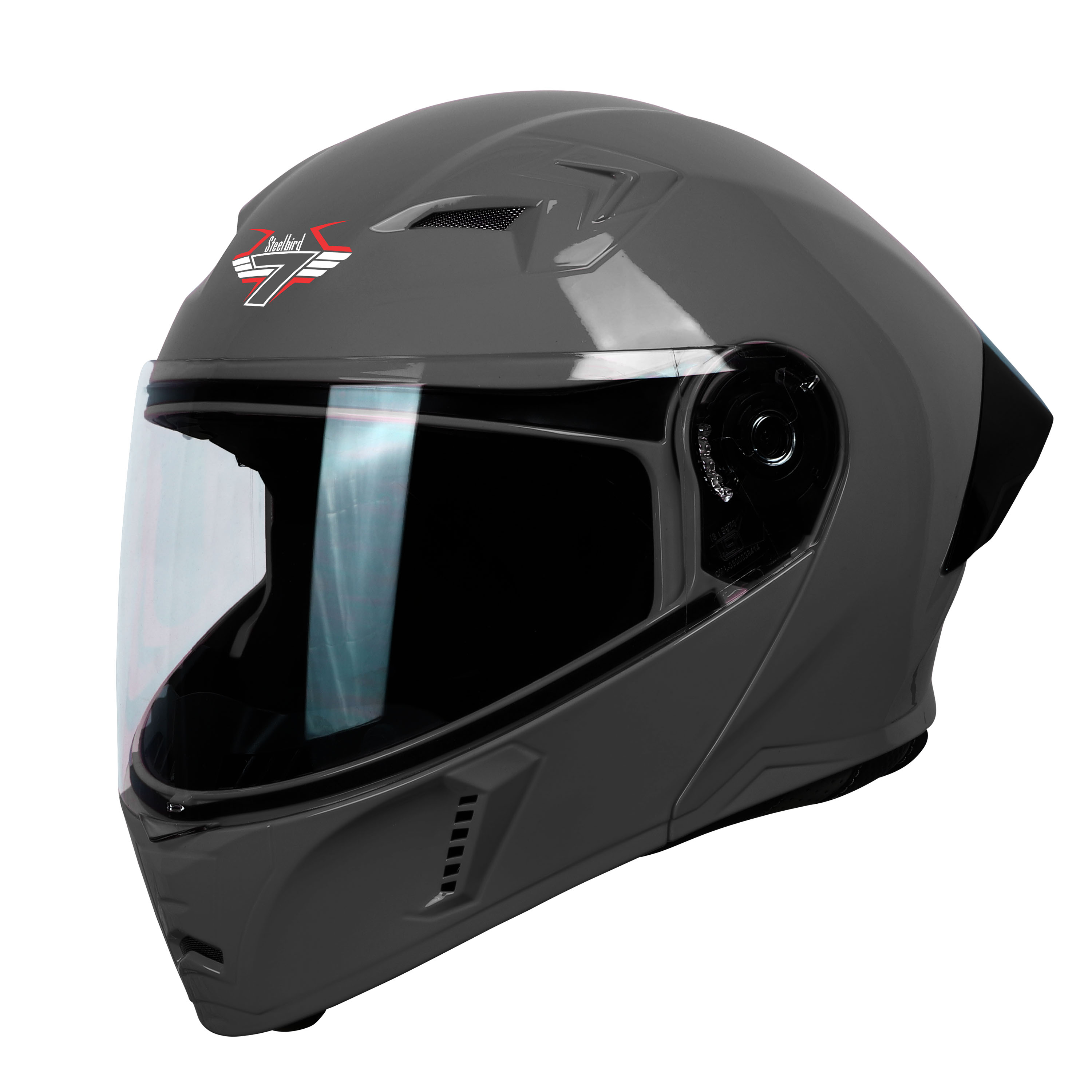 Steelbird SBA-20 7Wings ISI Certified Flip-Up Helmet With Black Spoiler For Men And Women (Matt H. Grey With Clear Visor)