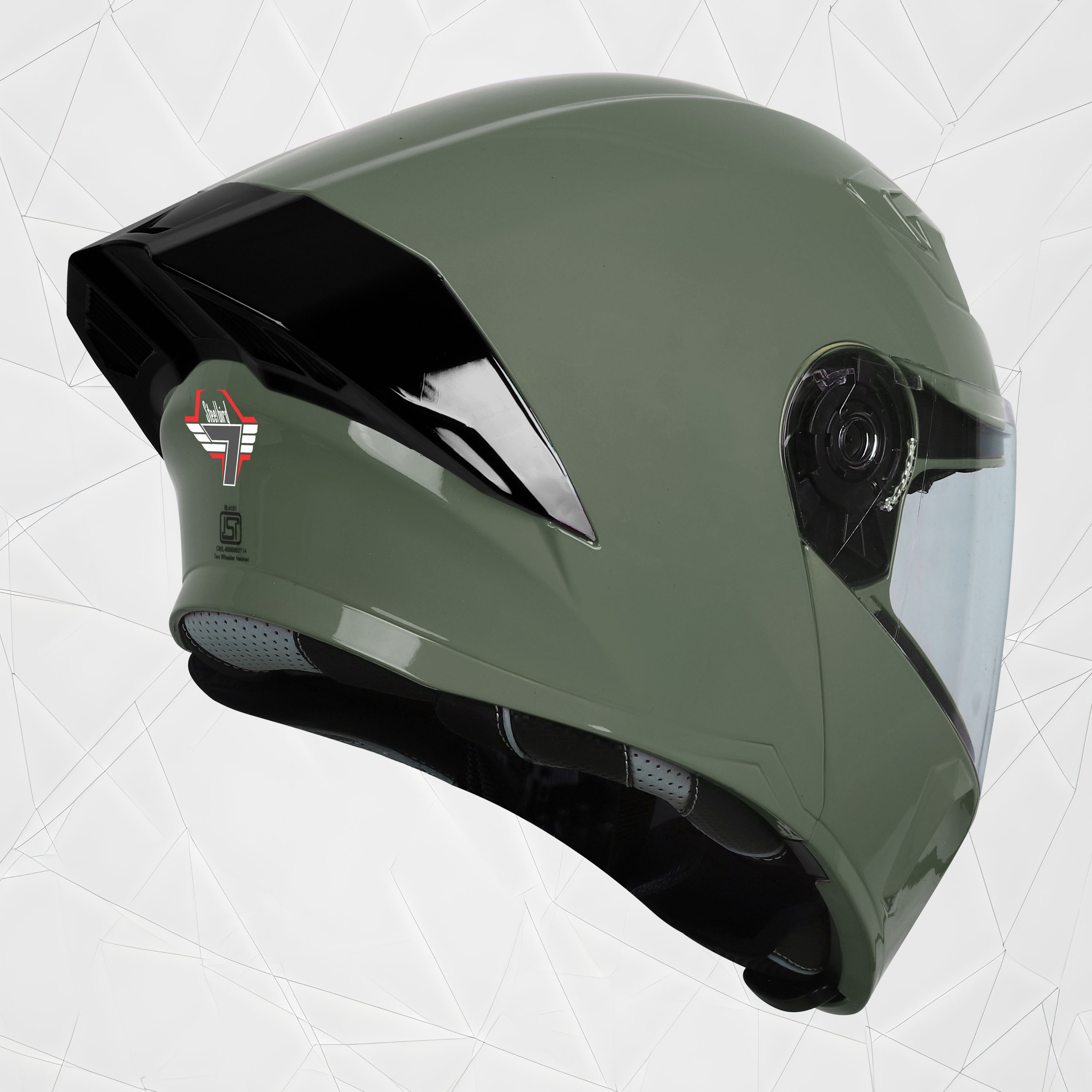 Steelbird SBA-20 7Wings ISI Certified Flip-Up Helmet With Black Spoiler For Men And Women (Matt Battle Green With Clear Visor)