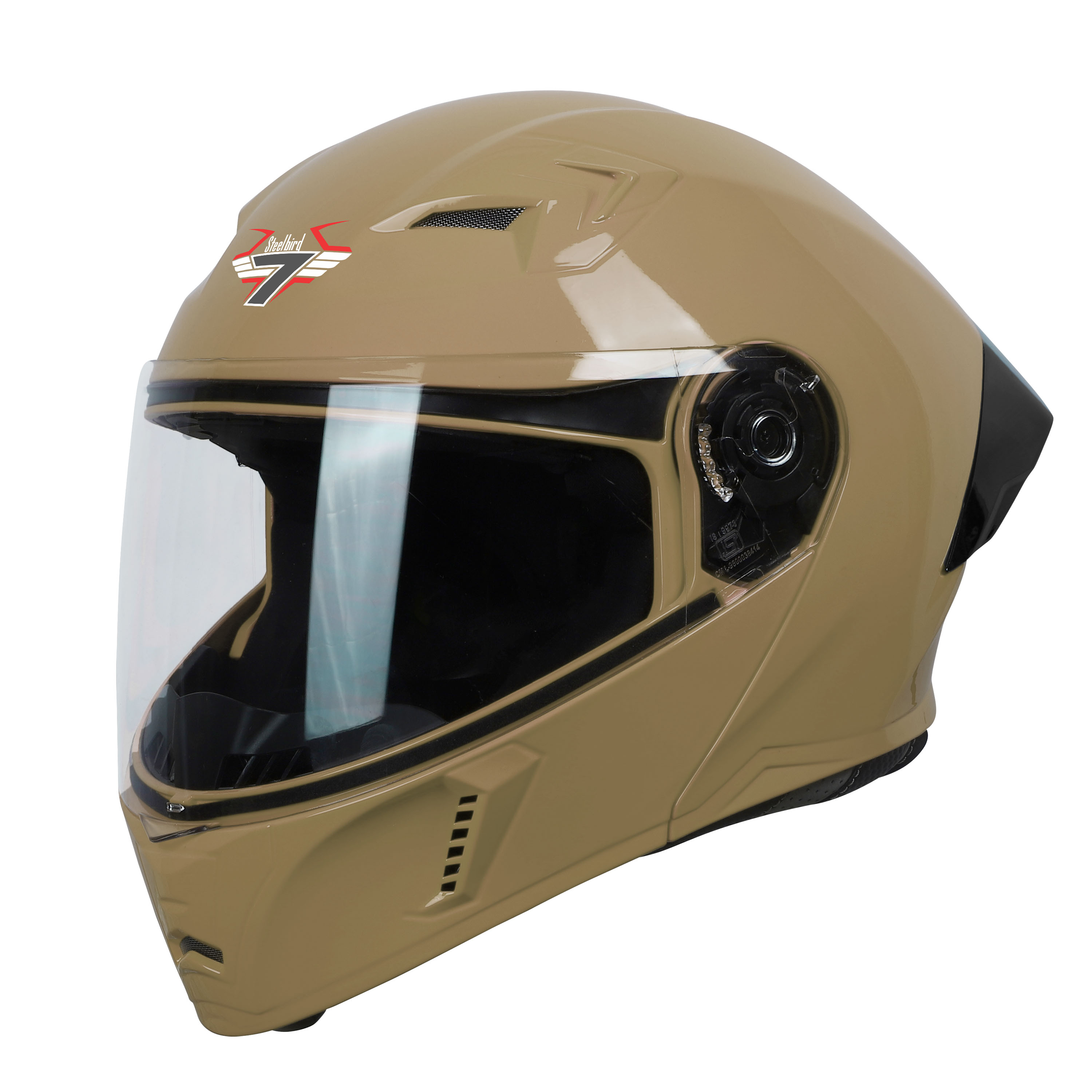 Steelbird SBA-20 7Wings ISI Certified Flip-Up Helmet With Black Spoiler For Men And Women (Matt Desert Storm With Clear Visor)
