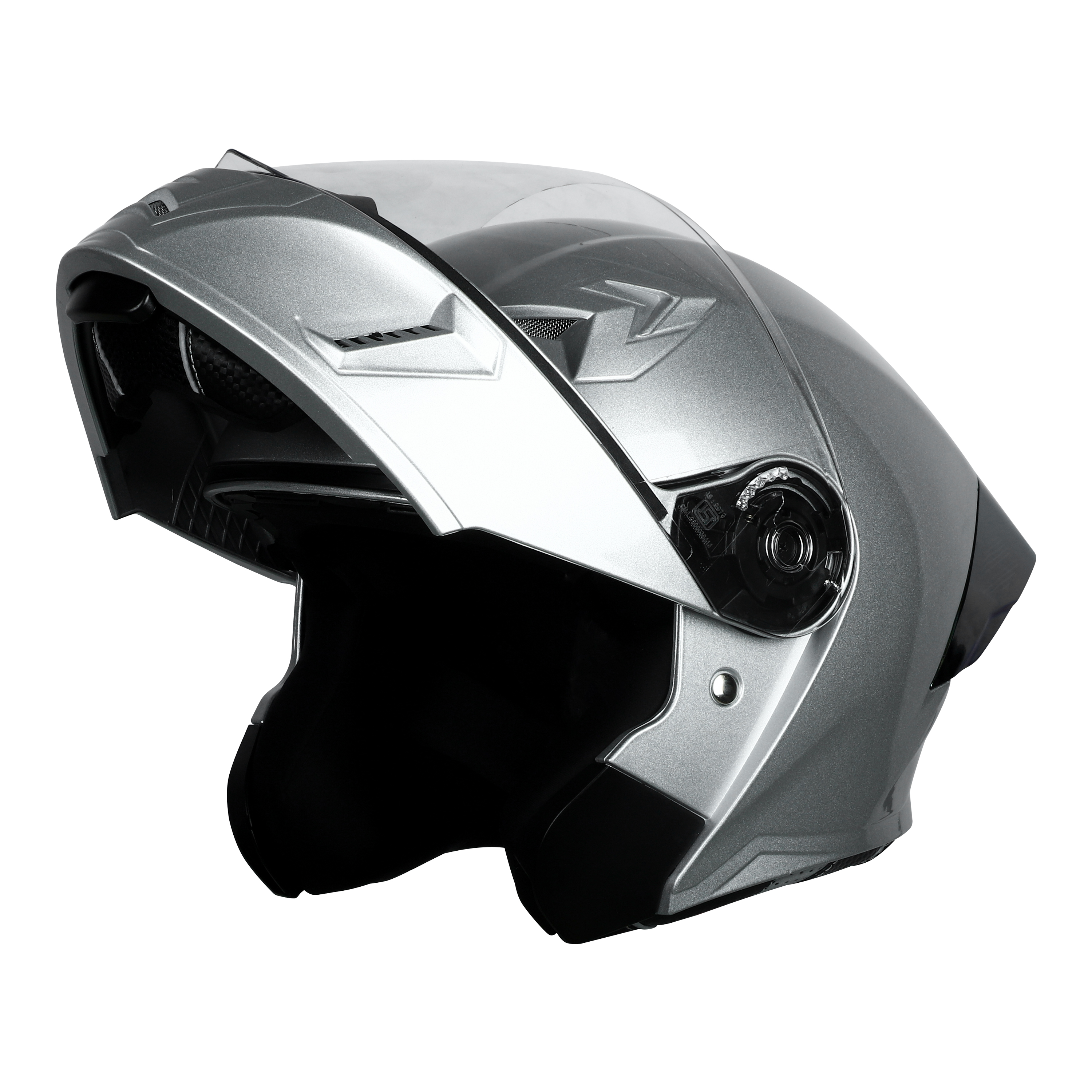 Steelbird SBA-20 7Wings ISI Certified Flip-Up Helmet With Black Spoiler For Men And Women (Glossy Silver With Clear Visor)